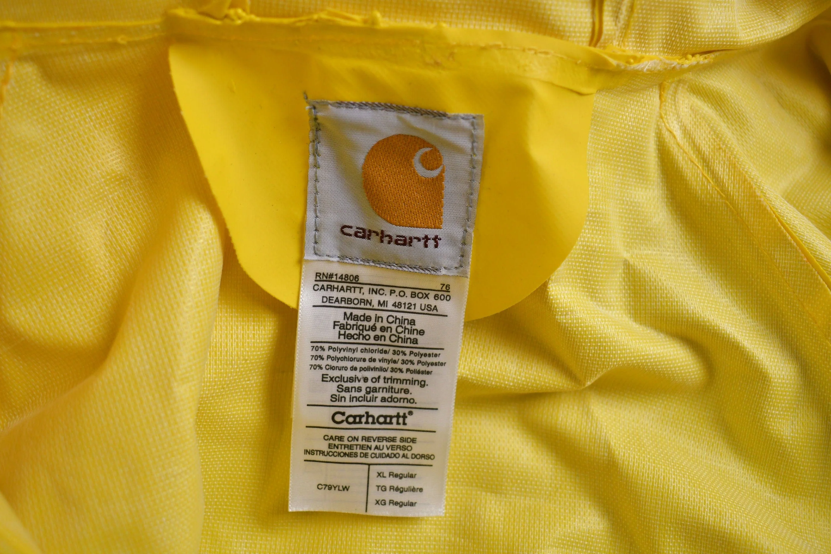 Carhartt Yellow Rain Jacket Men's 2XL - Image 3