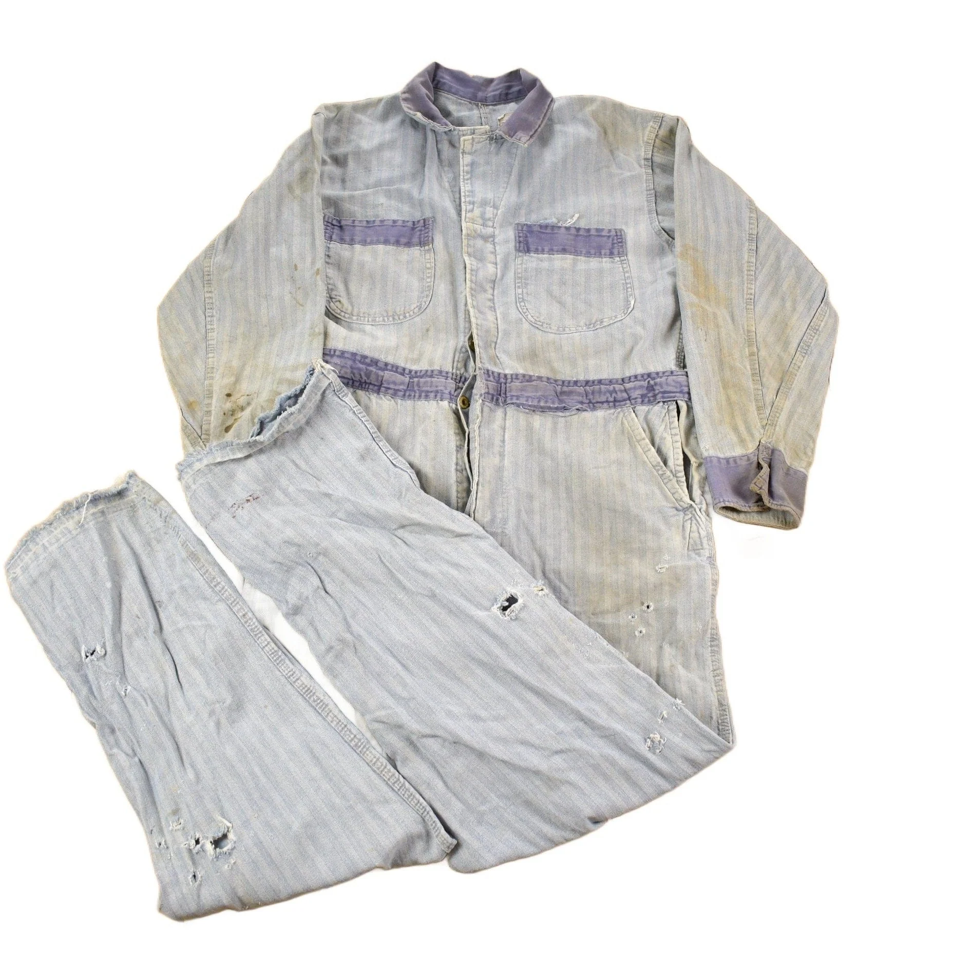 Vintage 1930s Perfect Union Made Distressed Denim Button Down Jumpsuit Men's 38 x 28