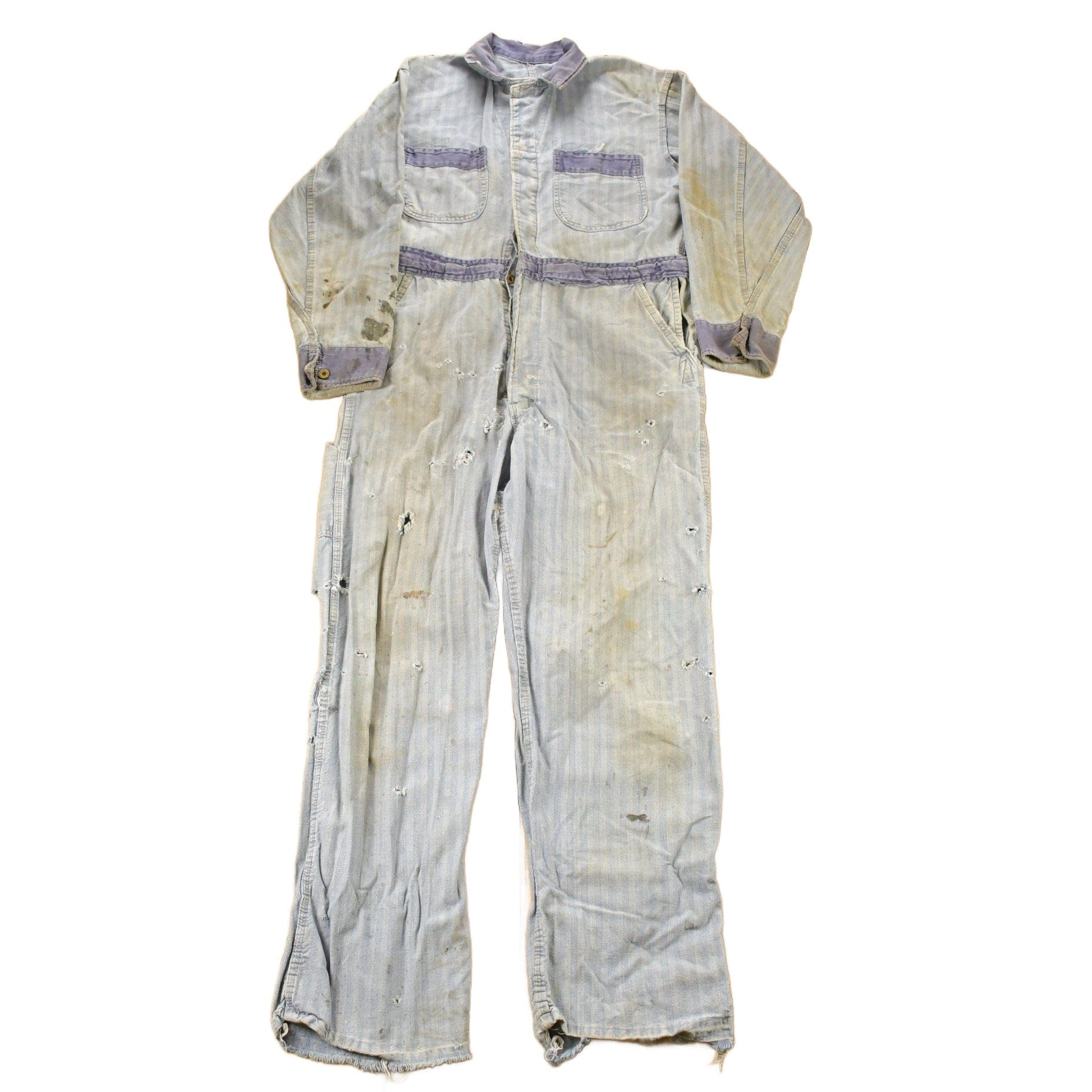 Vintage 1930s Perfect Union Made Distressed Denim Button Down Jumpsuit Men's 38 x 28 - Image 2