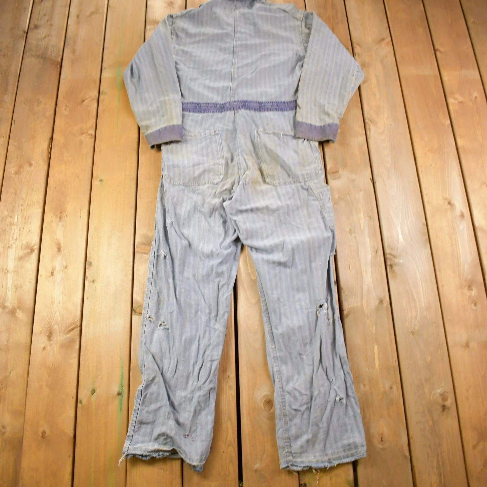 Vintage 1930s Perfect Union Made Distressed Denim Button Down Jumpsuit Men's 38 x 28 - Image 3