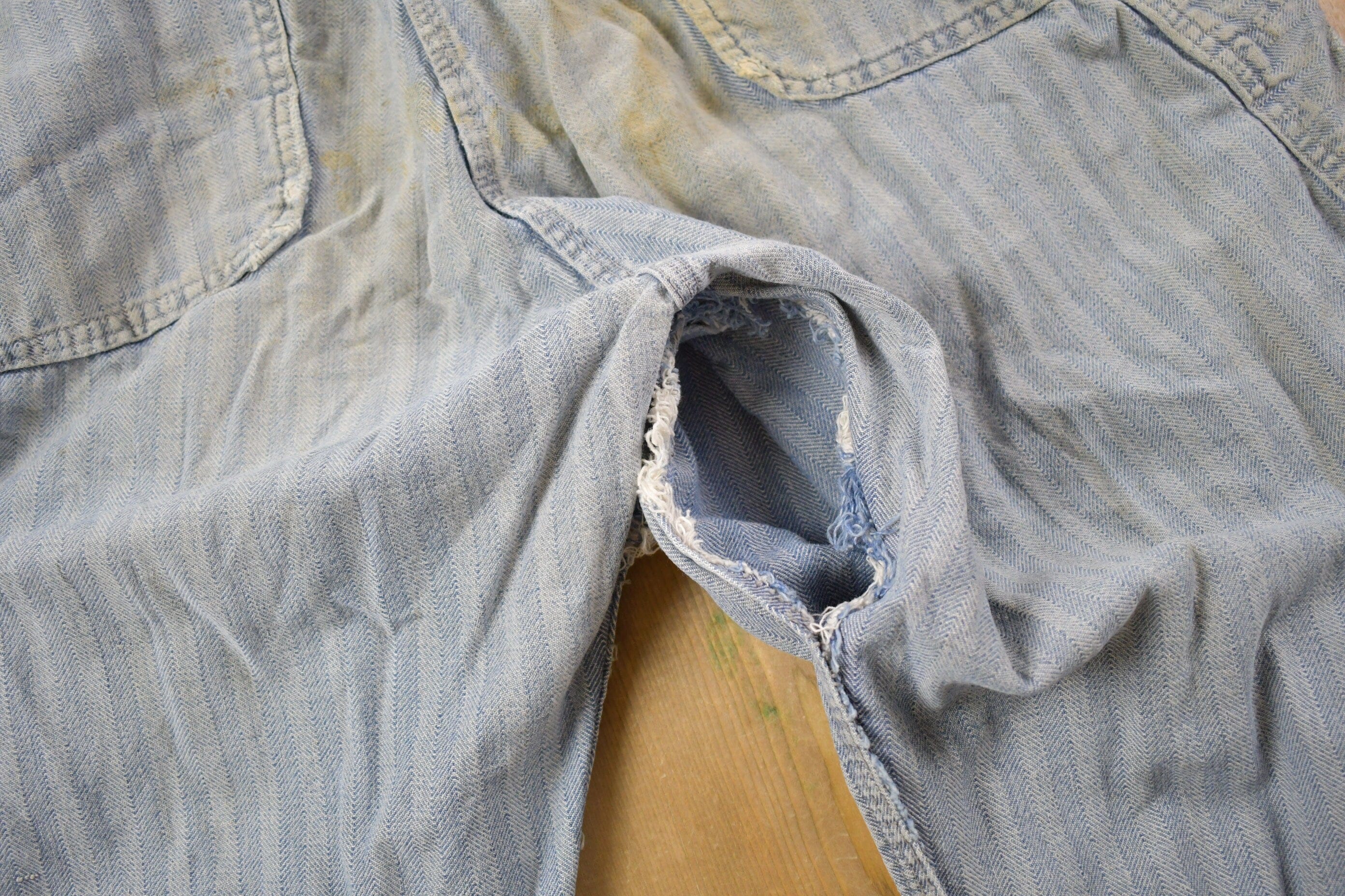 Vintage 1930s Perfect Union Made Distressed Denim Button Down Jumpsuit Men's 38 x 28 - Image 8