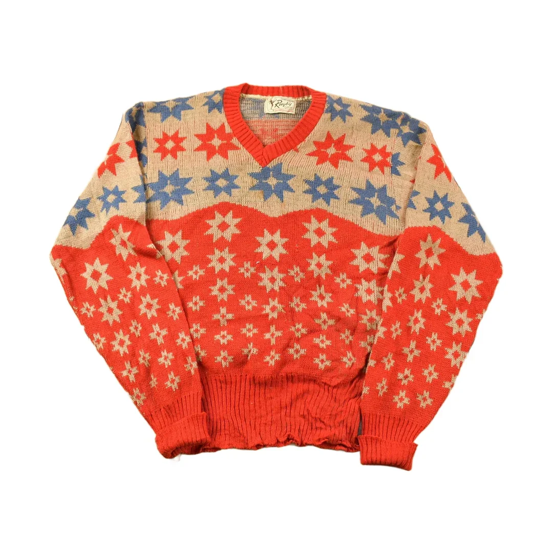 Vintage 1940s Rugby Sportswear Knitting Mills Knit V Neck Sweater Men's Medium