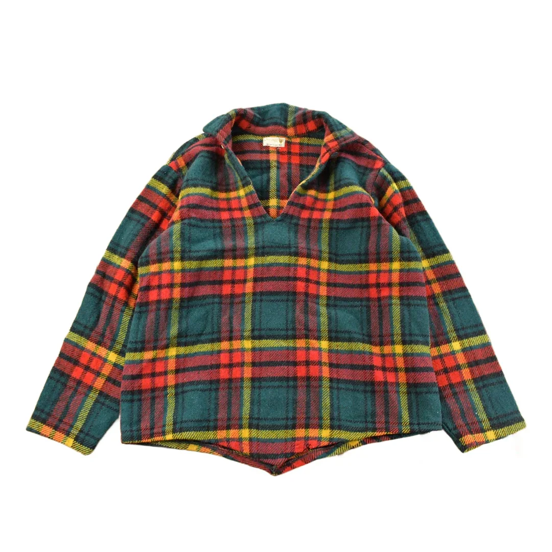 Vintage 1950s Amcrest Tartan Plaid Rangers Pullover Button Up Wool Shirt Men's Medium