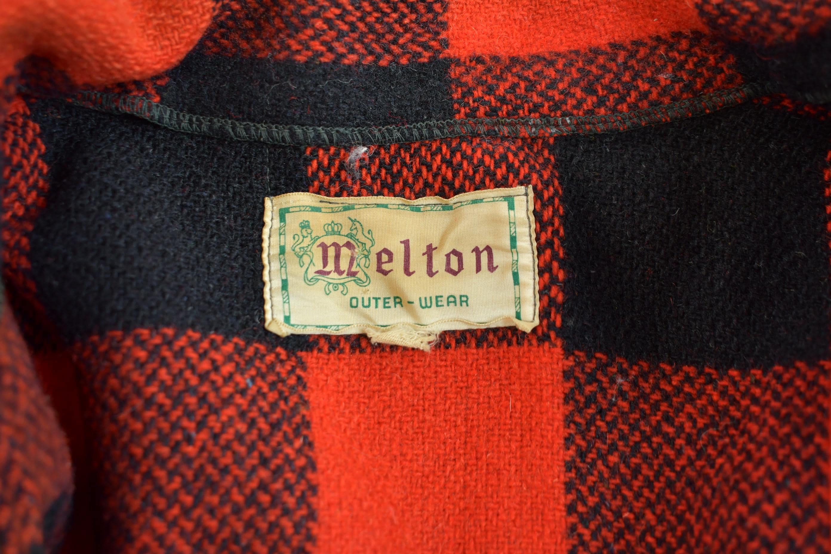 Vintage 1950s Buffalo Plaid Wool Button Up Shirt Back Vent Men's Large - Image 3