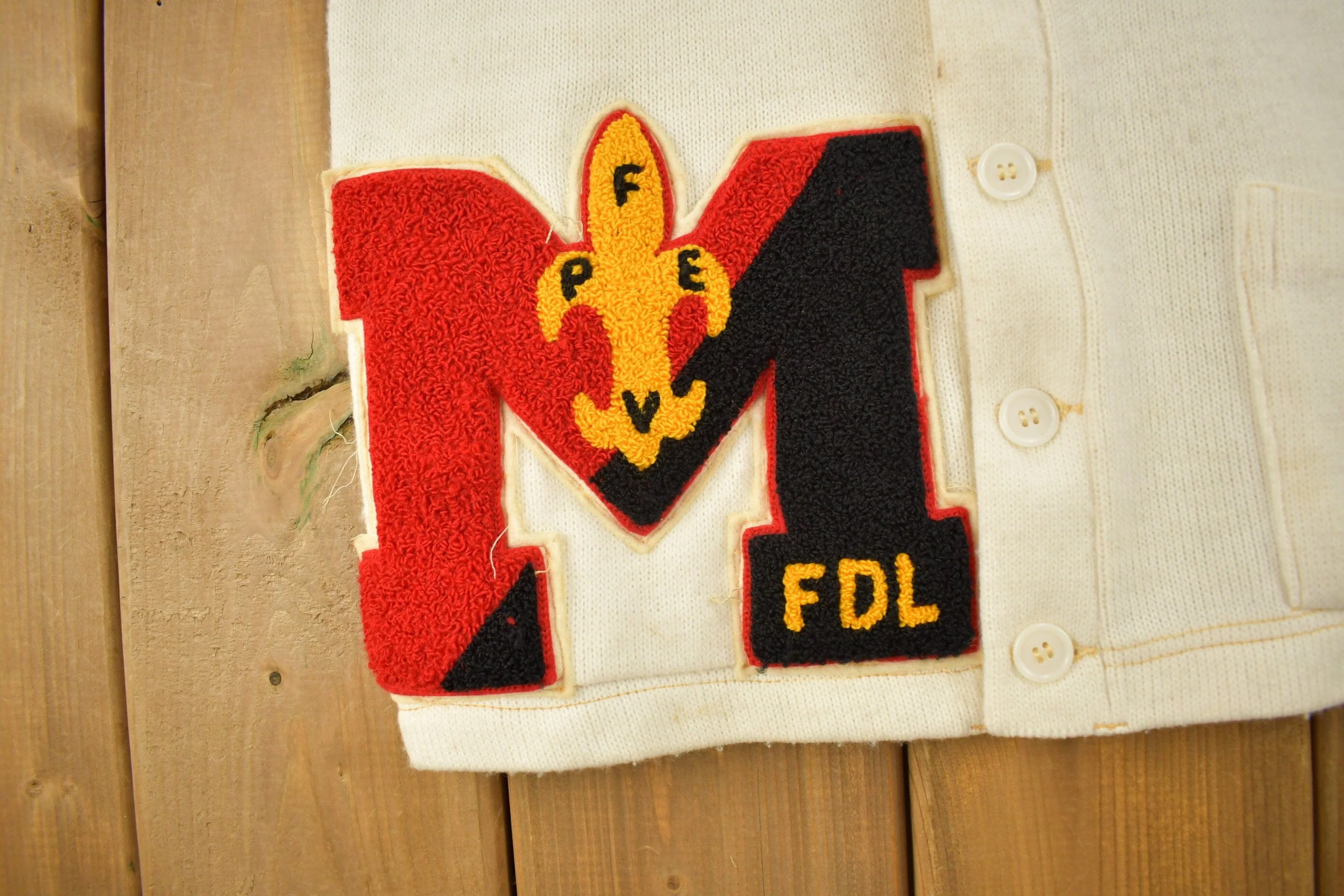 Vintage 1950s FDL Embroidered Collegiate Cardigan Sweater Men's Medium - Image 3