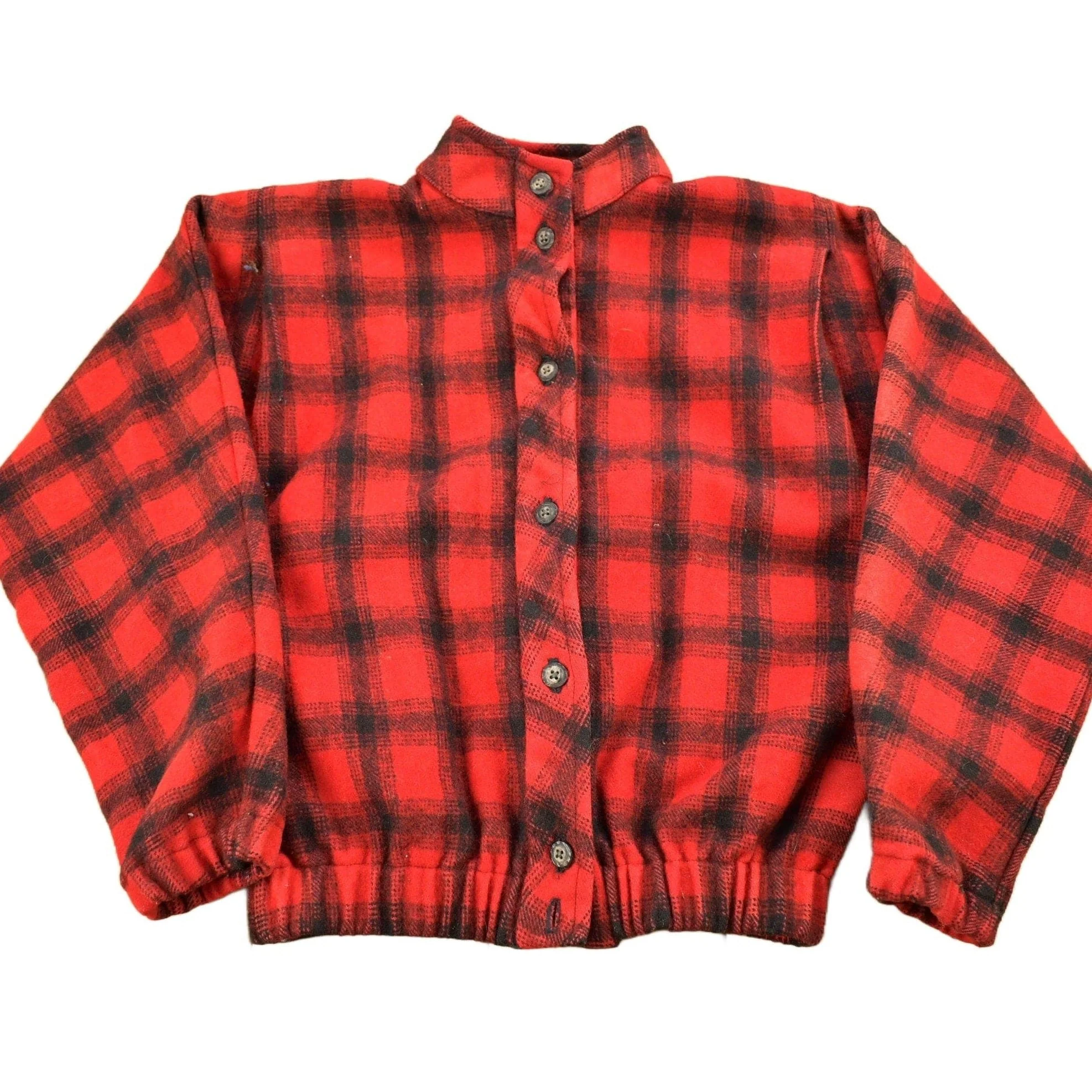 Vintage 1950s Wool Buffalo Plaid Button Up Hunting Jacket Women's XS