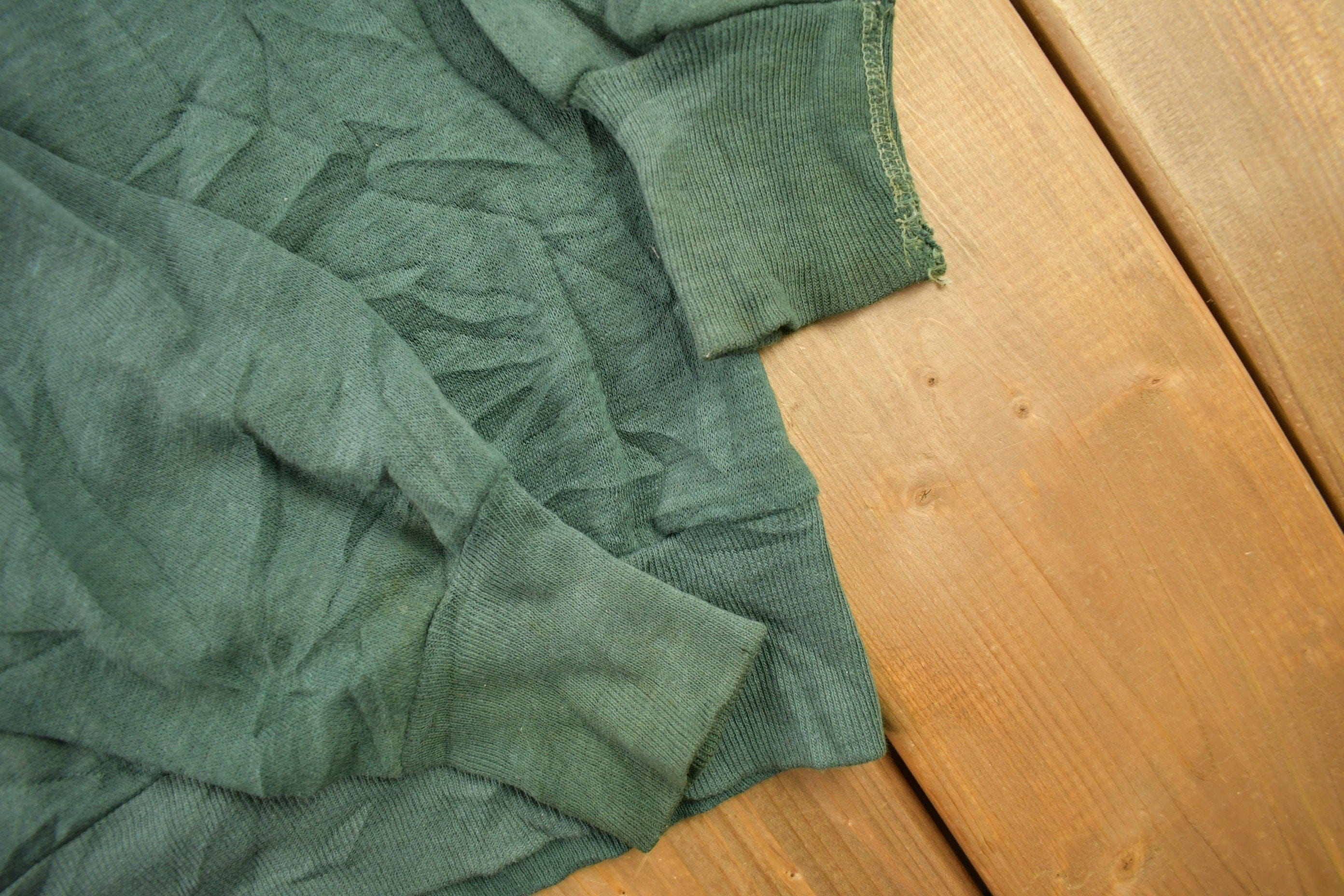 Vintage 1960s Blank Faded Forest Green Crewneck Sweatshirt Men's XS - Image 6