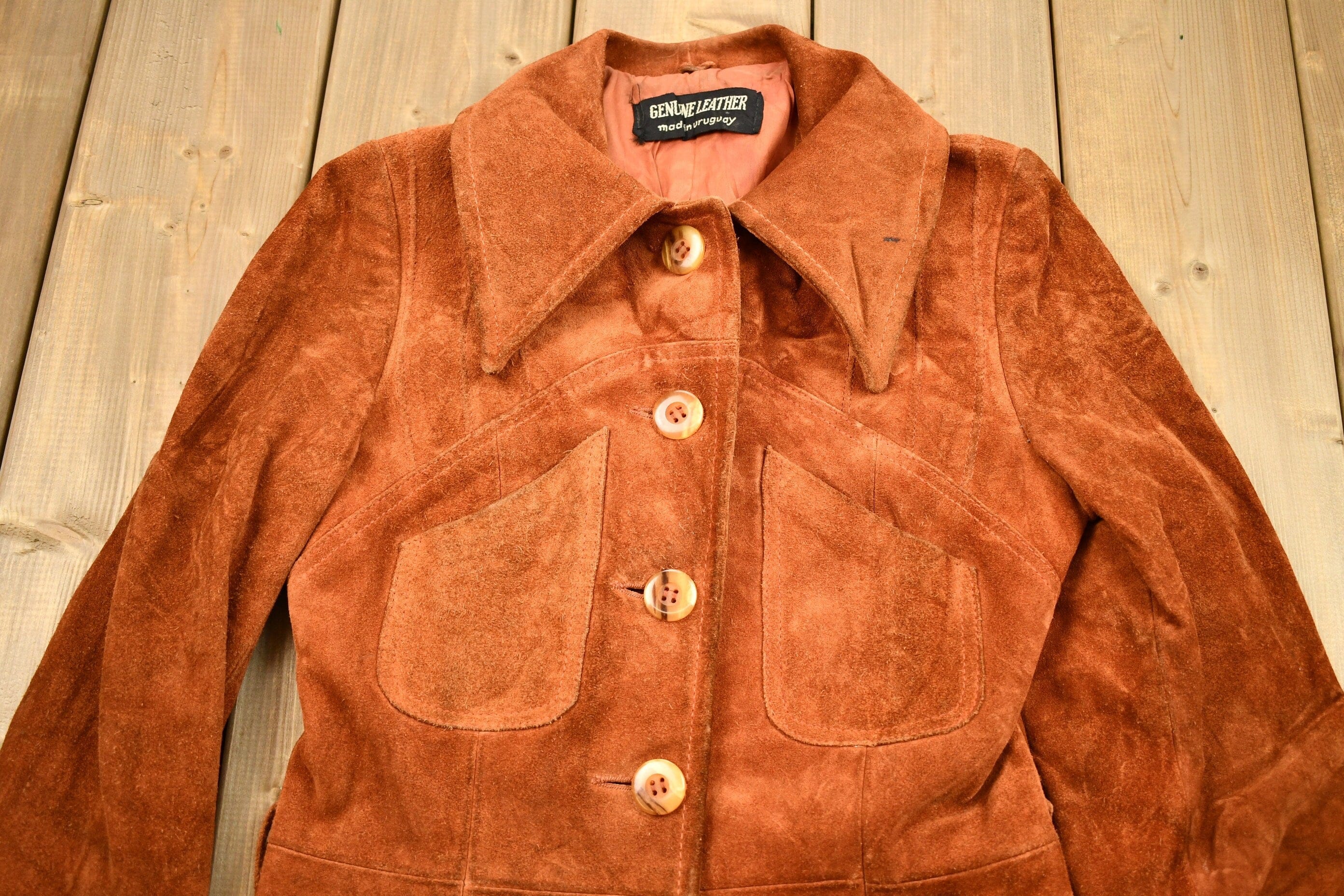 Vintage 1960s Burnt Orange Full Length Suede Leather Jacket Men's Small - Image 3