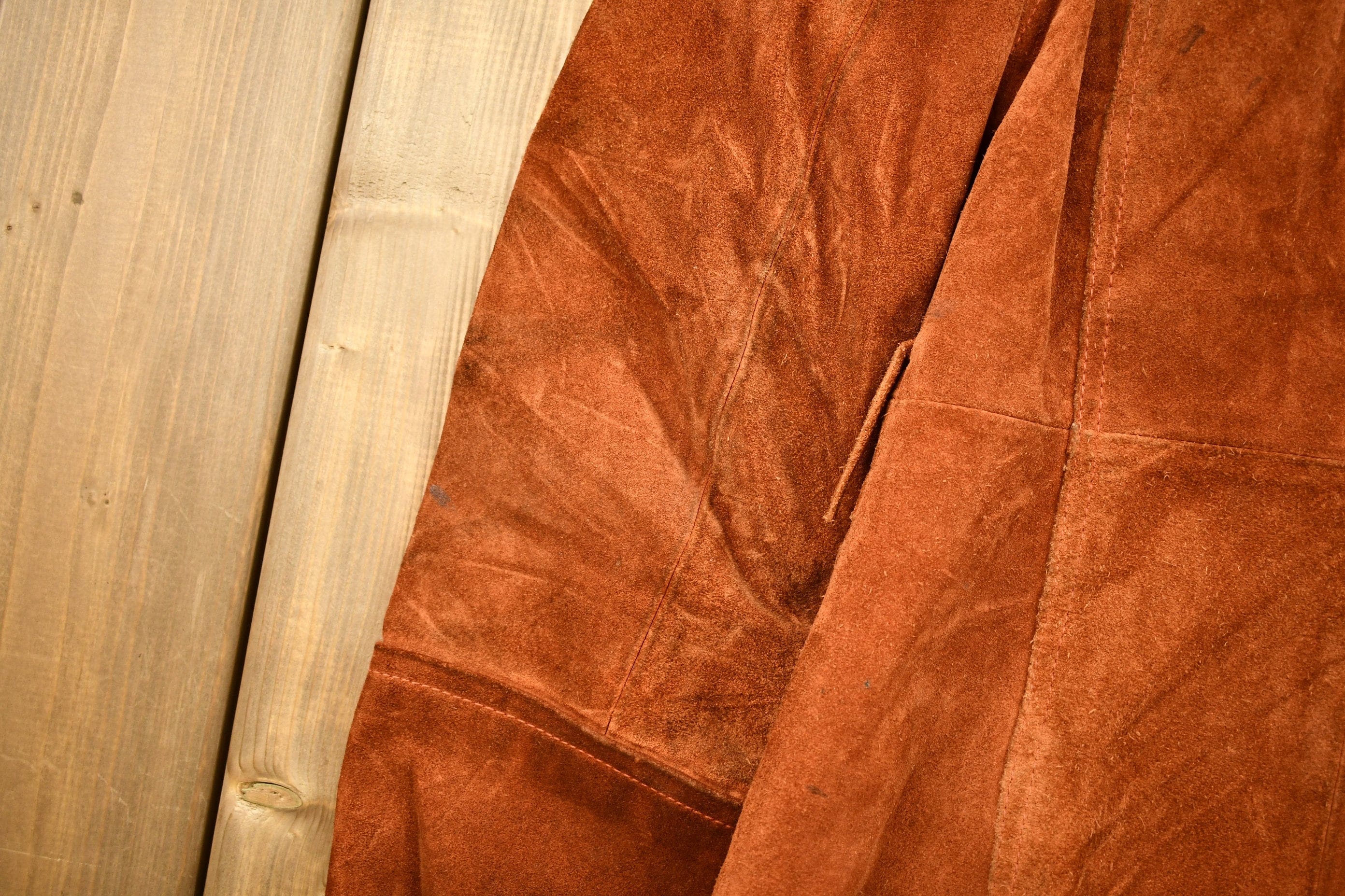 Vintage 1960s Burnt Orange Full Length Suede Leather Jacket Men's Small - Image 6