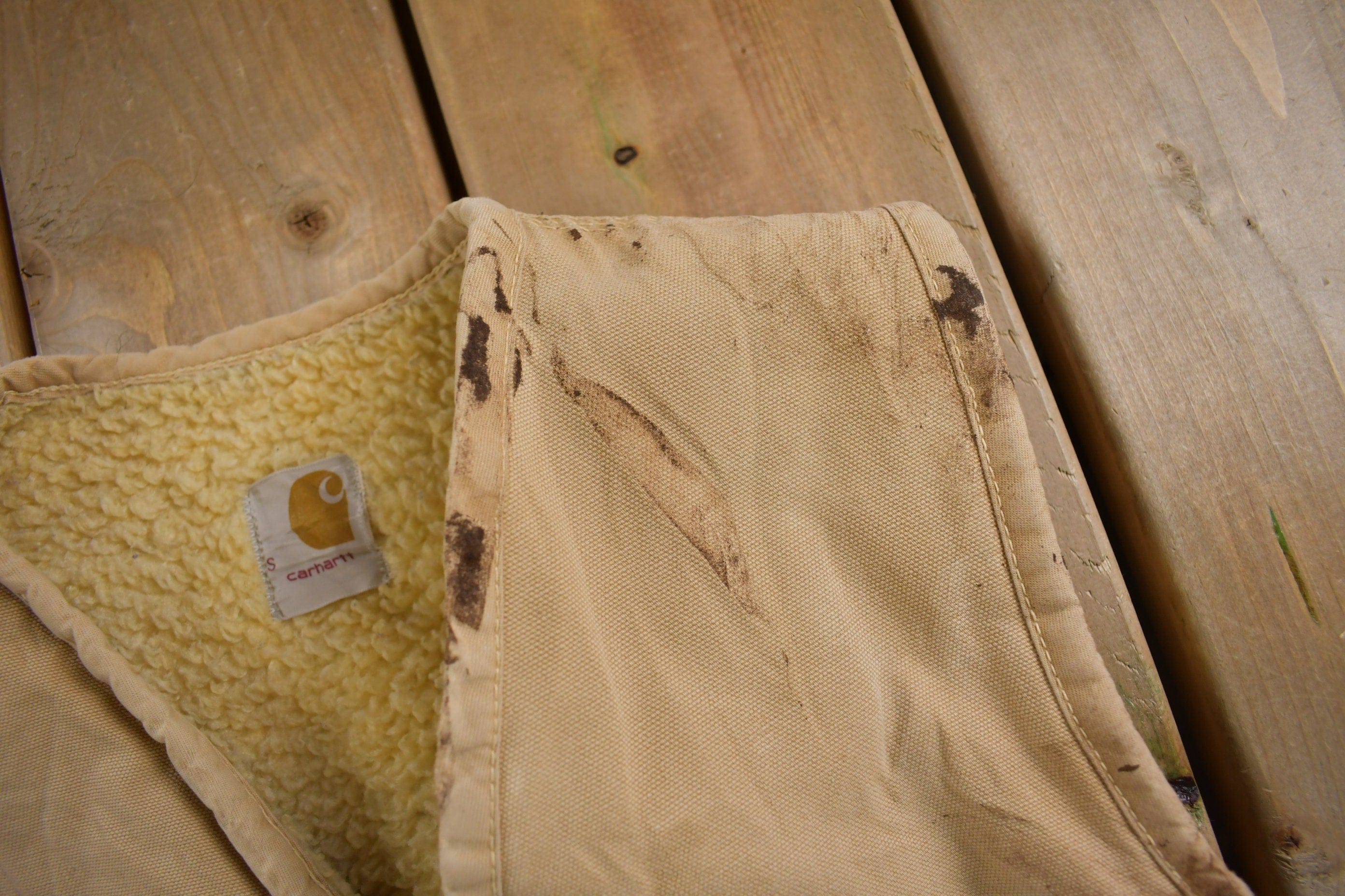 Vintage 1960s Carhartt Sherpa Lined Beige Work Vest - Image 4