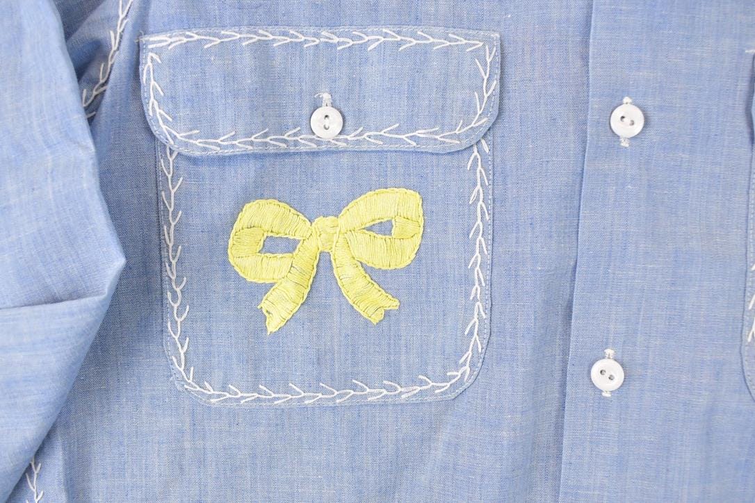 Vintage 1960s JC Penny Big Mac Loop Embroidered Western Denim Button Up Shirt Women's M - Image 5