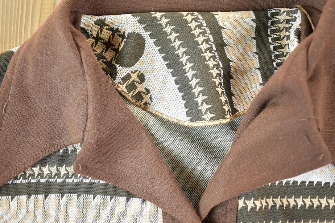 Vintage 1960s Knit Abstract Pattern Button Up Cardigan Sweater Mens M - Image 4