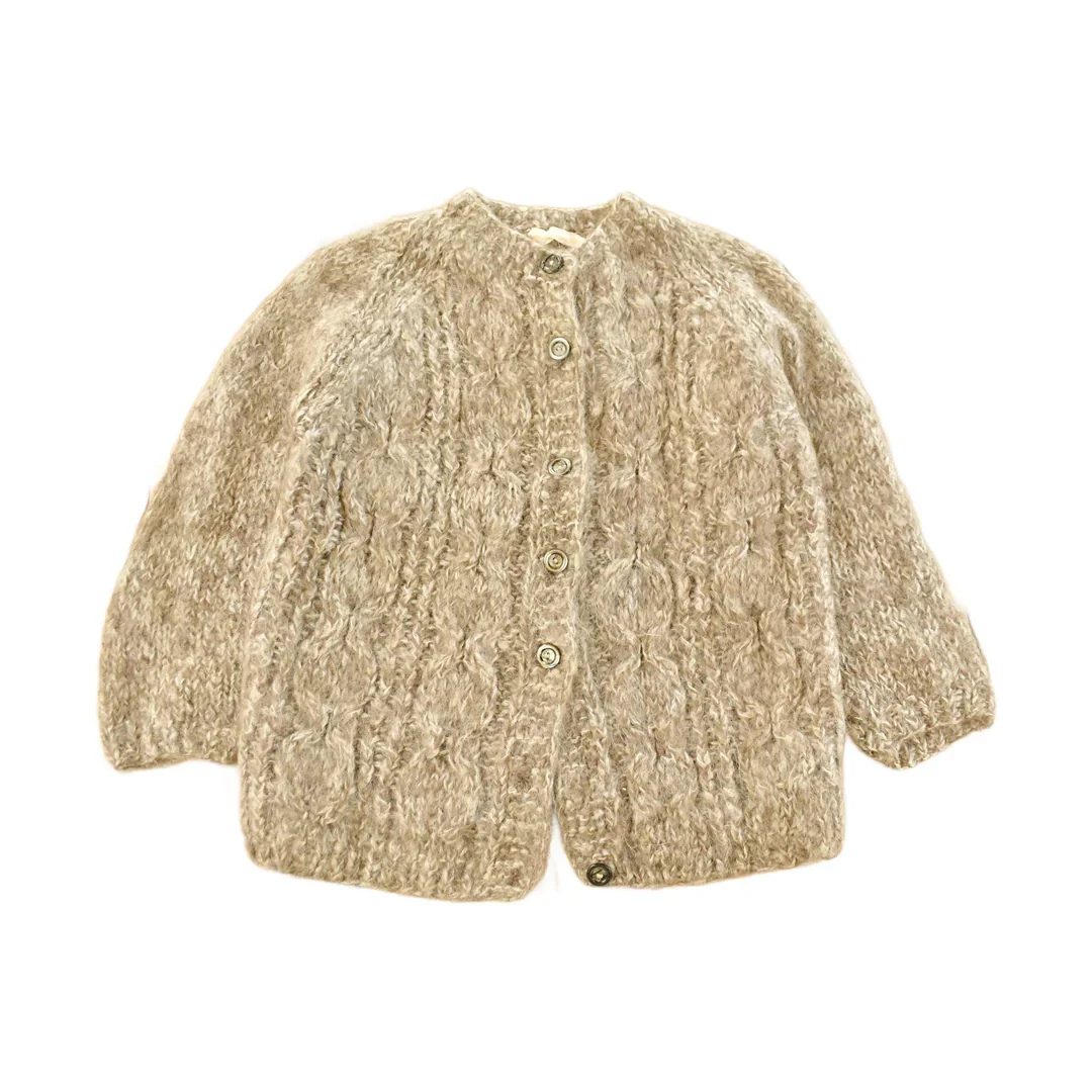 Vintage 1960s Montgomery Ward Hand Knit Mohair Wool Cardigan Sweater Women's S