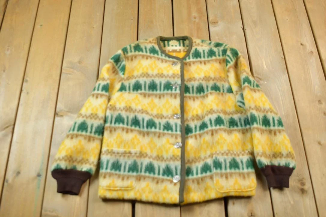 Vintage 1960s Patterned Mohair Cardigan Sweater - Image 6