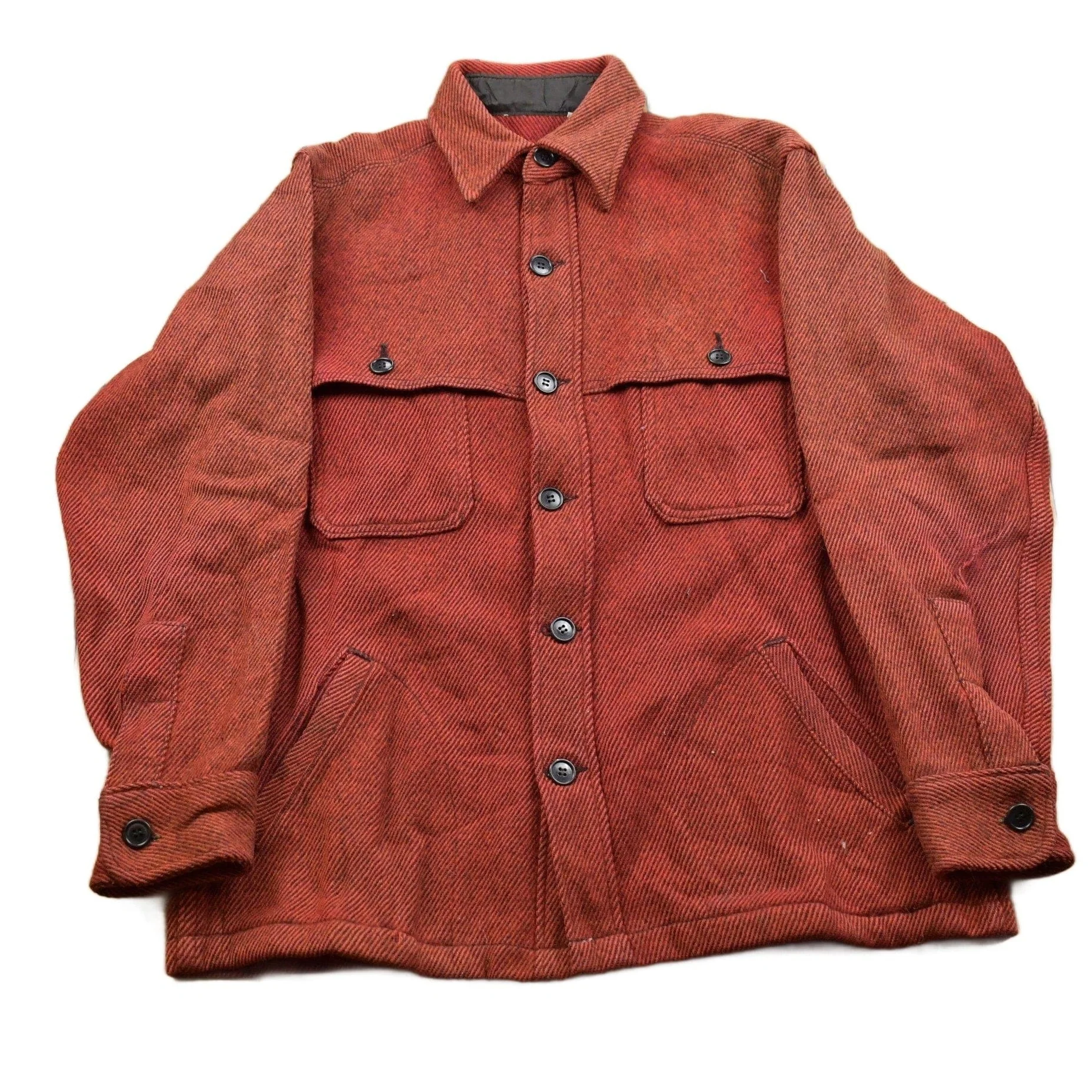 Vintage 1960s Wool Double Breast Pocket Button Up Shirt Faded Men's Large
