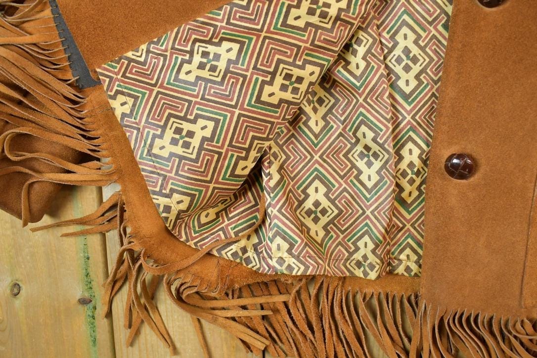 Vintage 1970s Aztec Pioneer Fringe Leather Western Jacket Women's S - Image 6