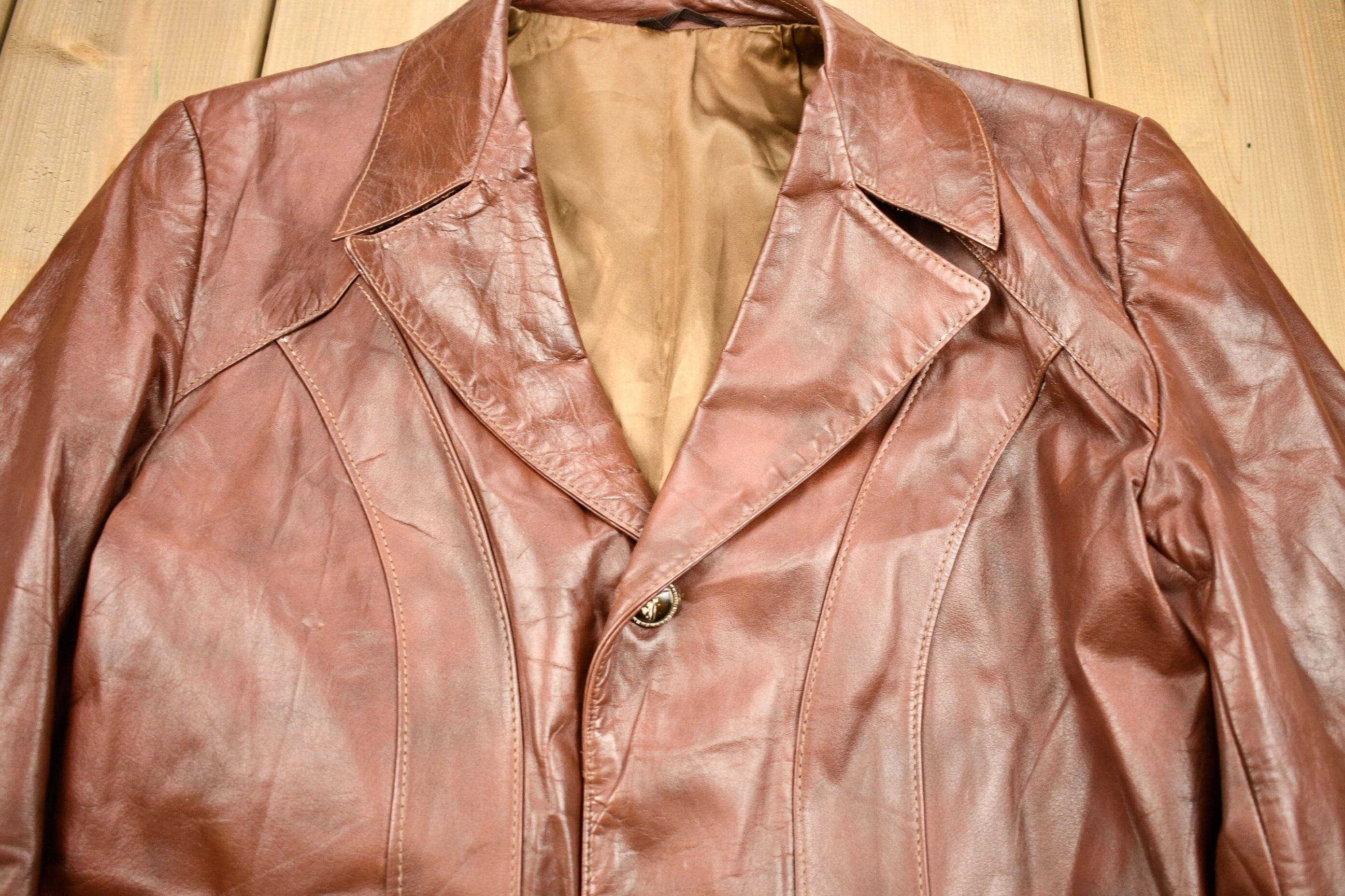 Vintage 1970s Burnt Orange Full Length Angel Skin Nappa Leather Trench Coat Men's Medium - Image 3