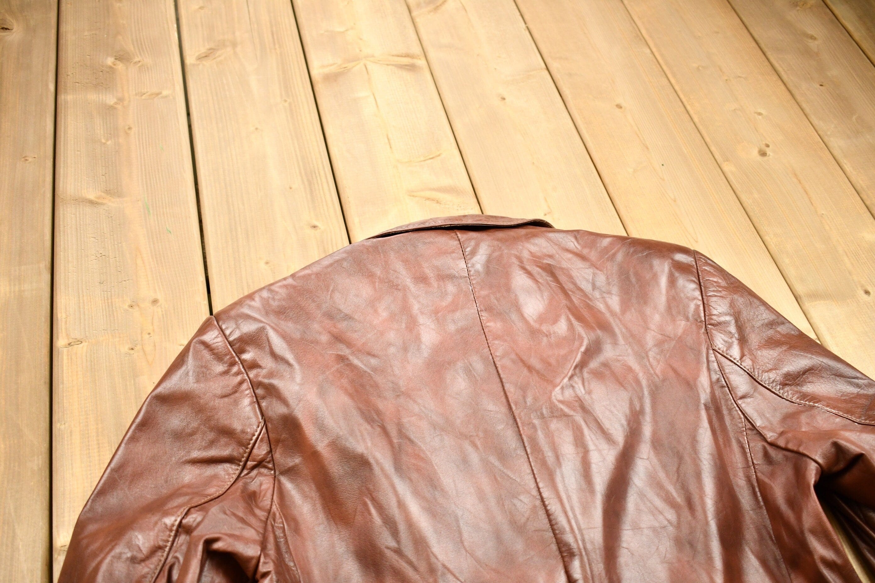 Vintage 1970s Burnt Orange Full Length Angel Skin Nappa Leather Trench Coat Men's Medium - Image 5