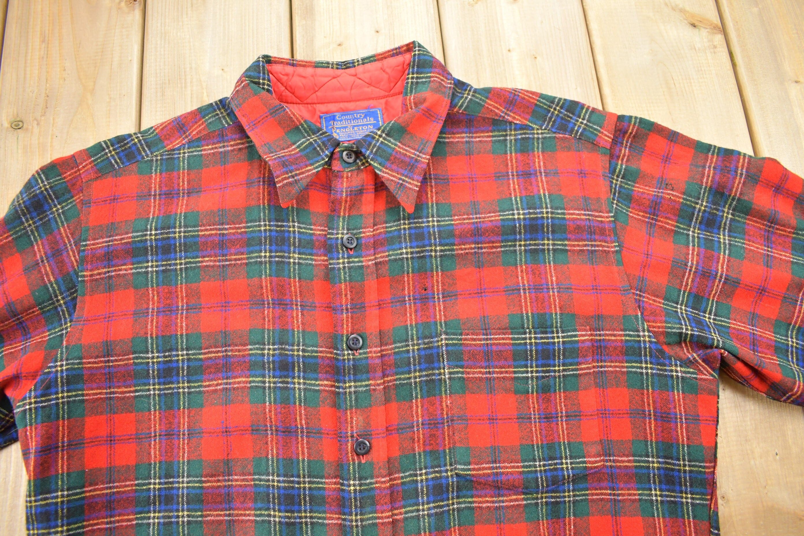 Vintage 1970s Country Traditionals Pendleton Plaid Button Up Board Shirt Men's Large - Image 3