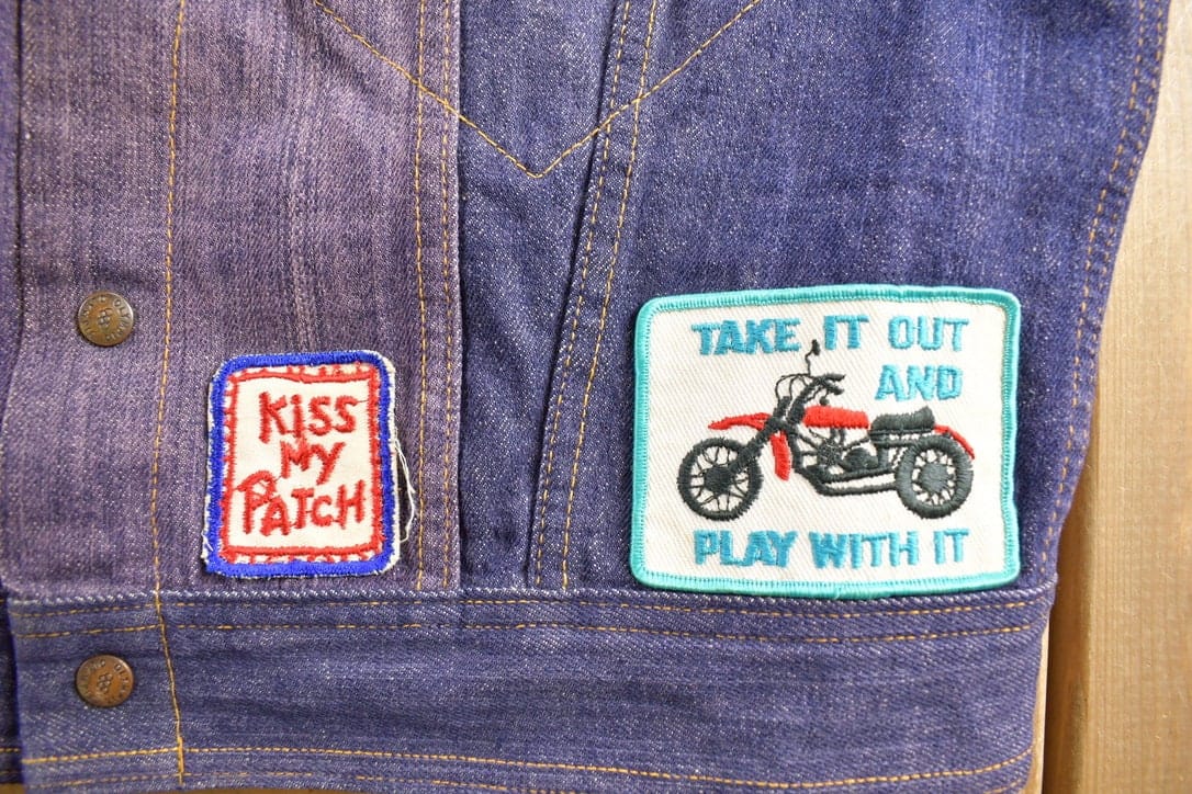 Vintage 1970s Denim Biker Vest With Original Vintage Patches Men's Medium - Image 3