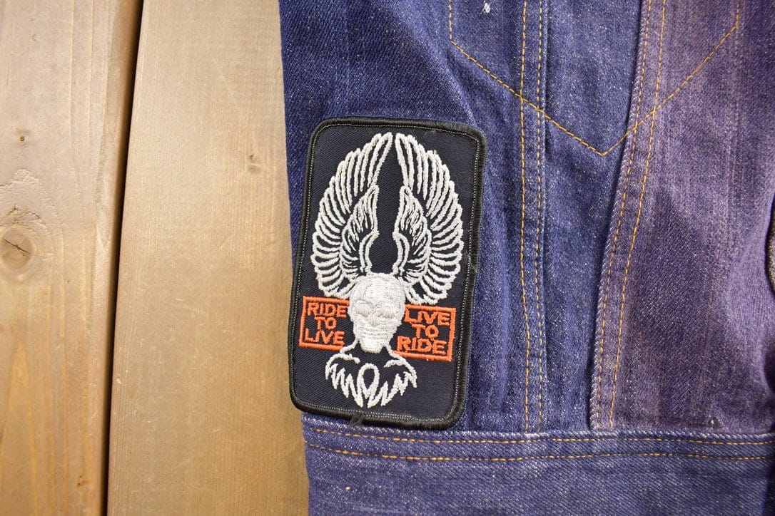 Vintage 1970s Denim Biker Vest With Original Vintage Patches Men's Medium - Image 4
