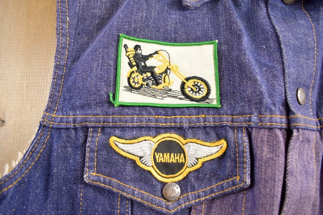 Vintage 1970s Denim Biker Vest With Original Vintage Patches Men's Medium - Image 5