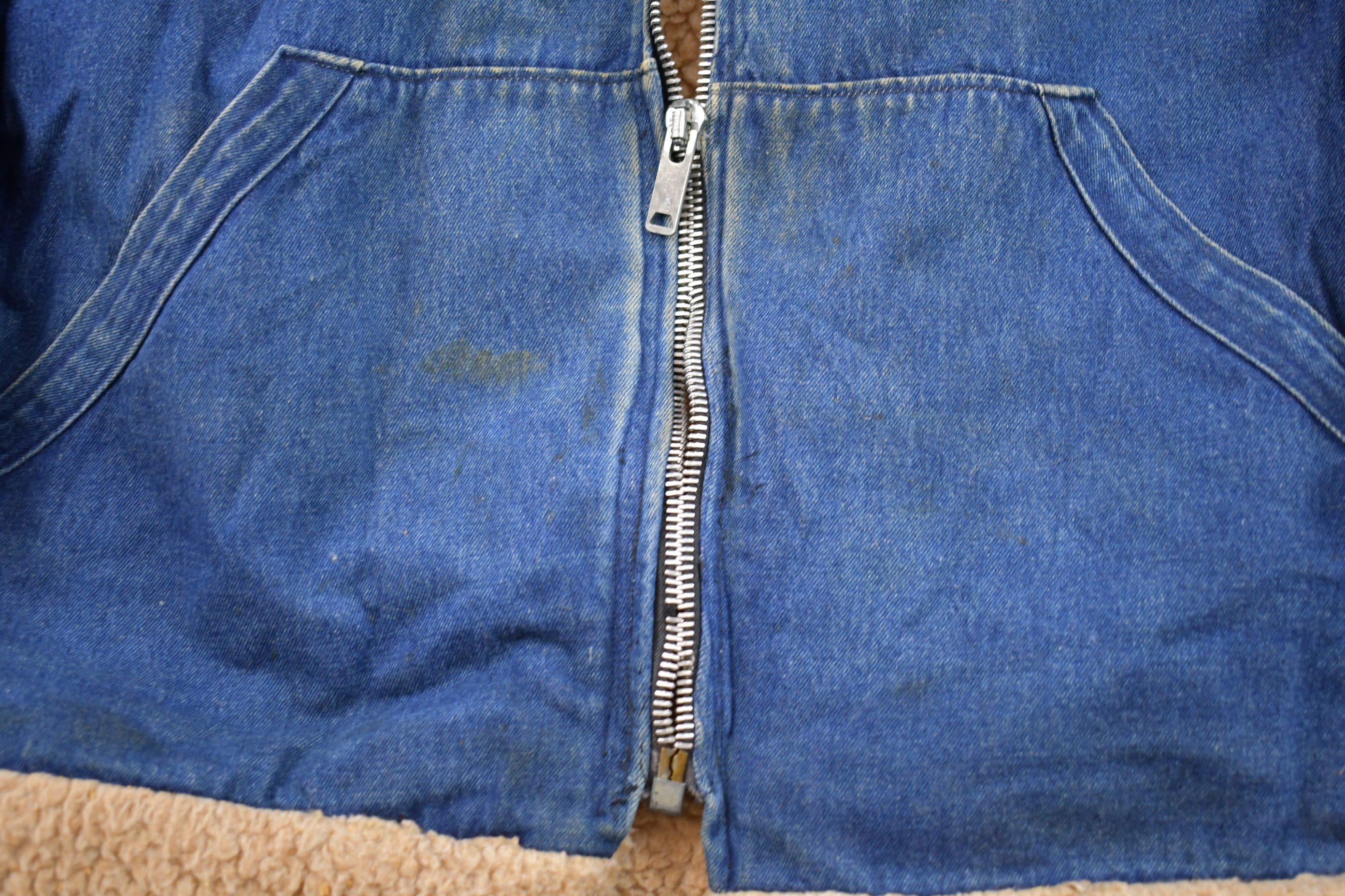 Vintage 1970s Denim Jean Sherpa Lined Full Zip Jacket Men's 2XL - Image 3