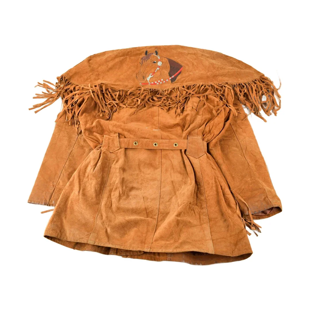 Vintage 1970s Embroidered Horse Fringe Leather Jacket
