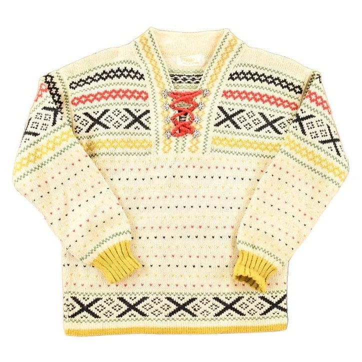 Vintage 1970s Figgjo Made In Norway Knit Abstract Pattern Crewneck Sweater Mens S
