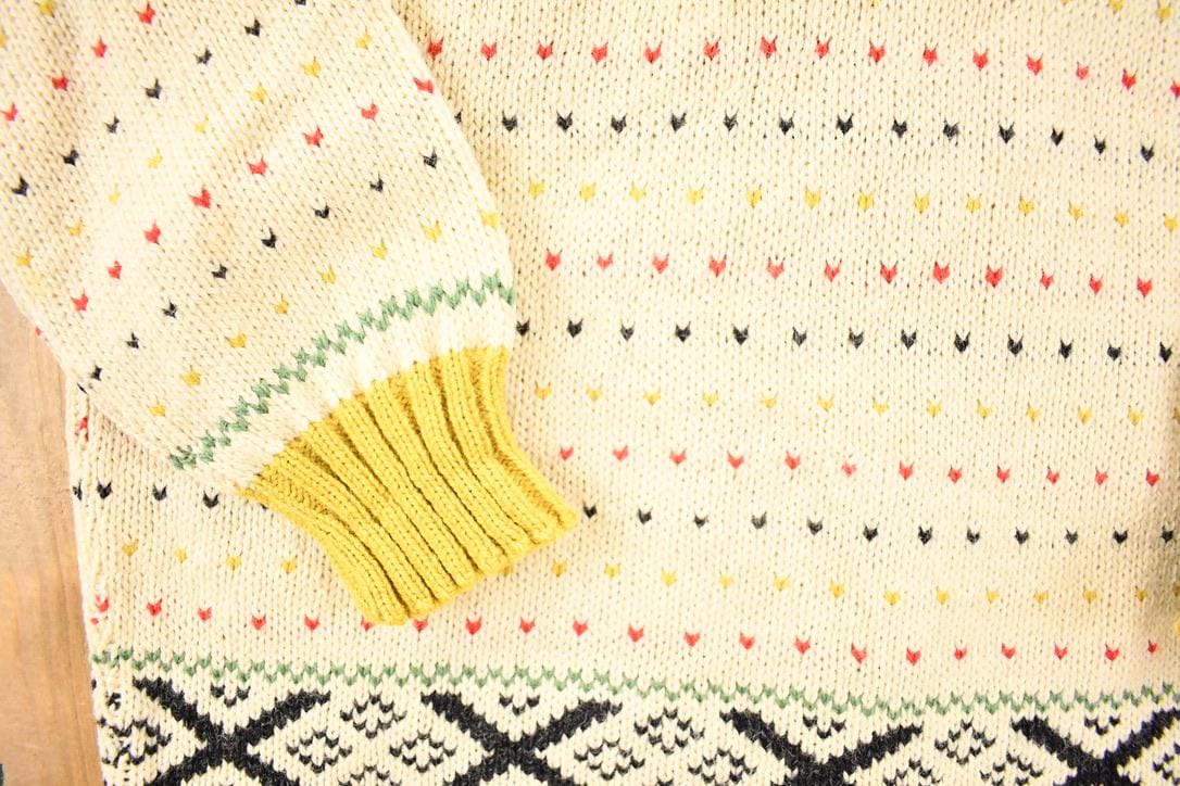 Vintage 1970s Figgjo Made In Norway Knit Abstract Pattern Crewneck Sweater Mens S - Image 4