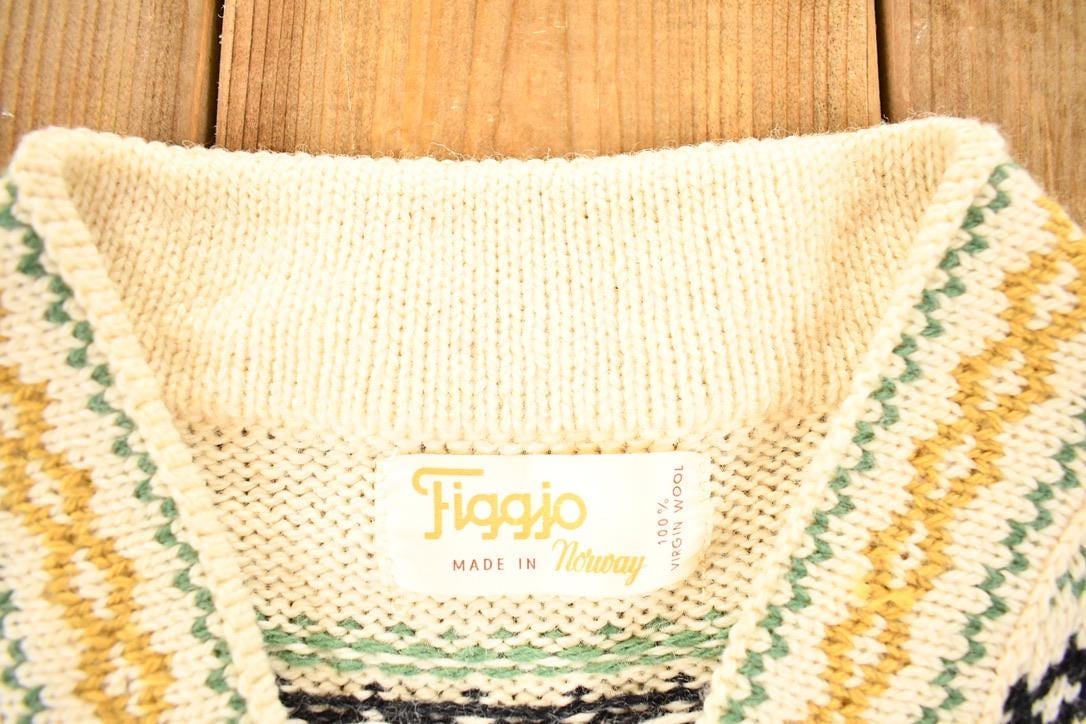 Vintage 1970s Figgjo Made In Norway Knit Abstract Pattern Crewneck Sweater Mens S - Image 5
