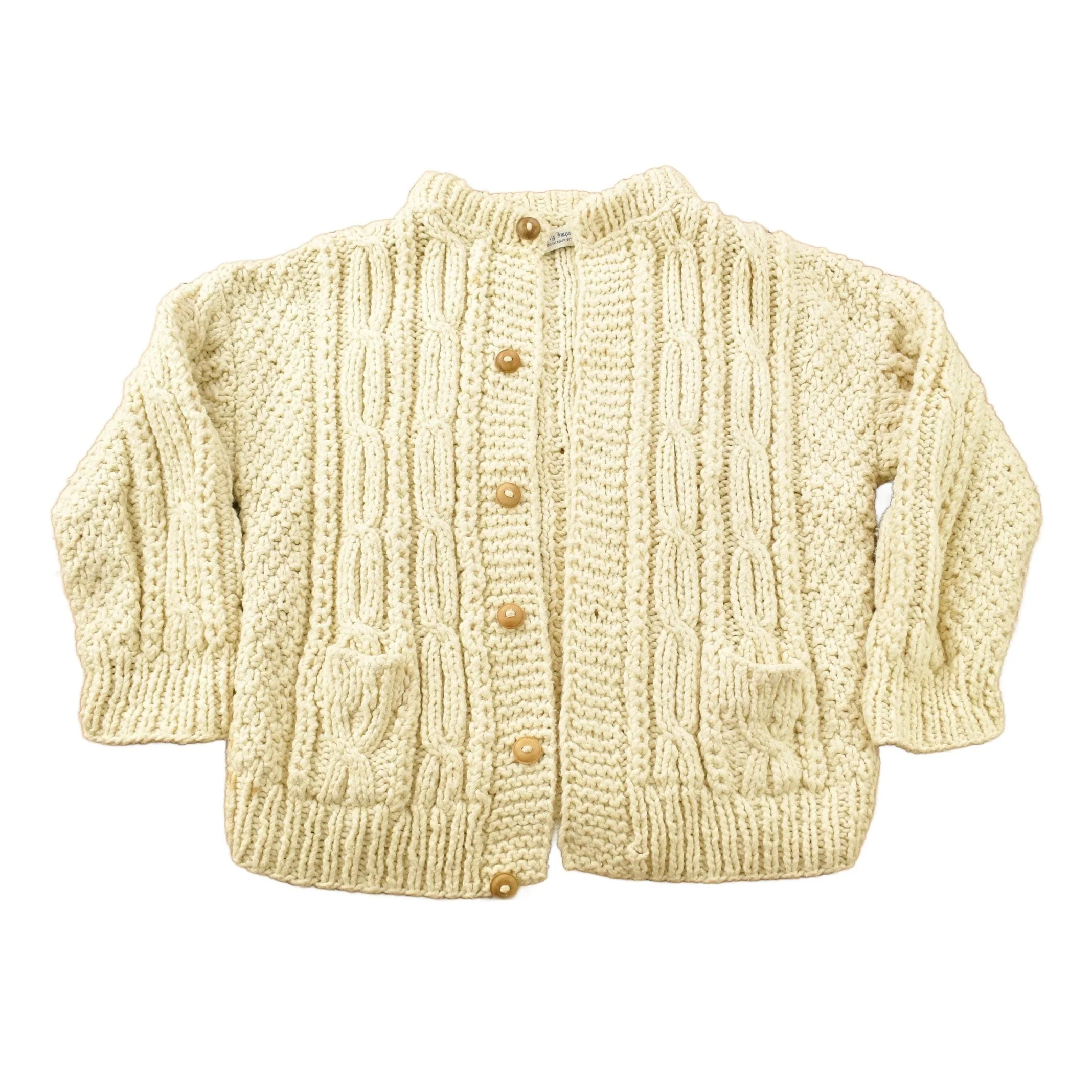 Vintage 1970s Flaherty Imports 3D Cable Knit Button Up Sweater