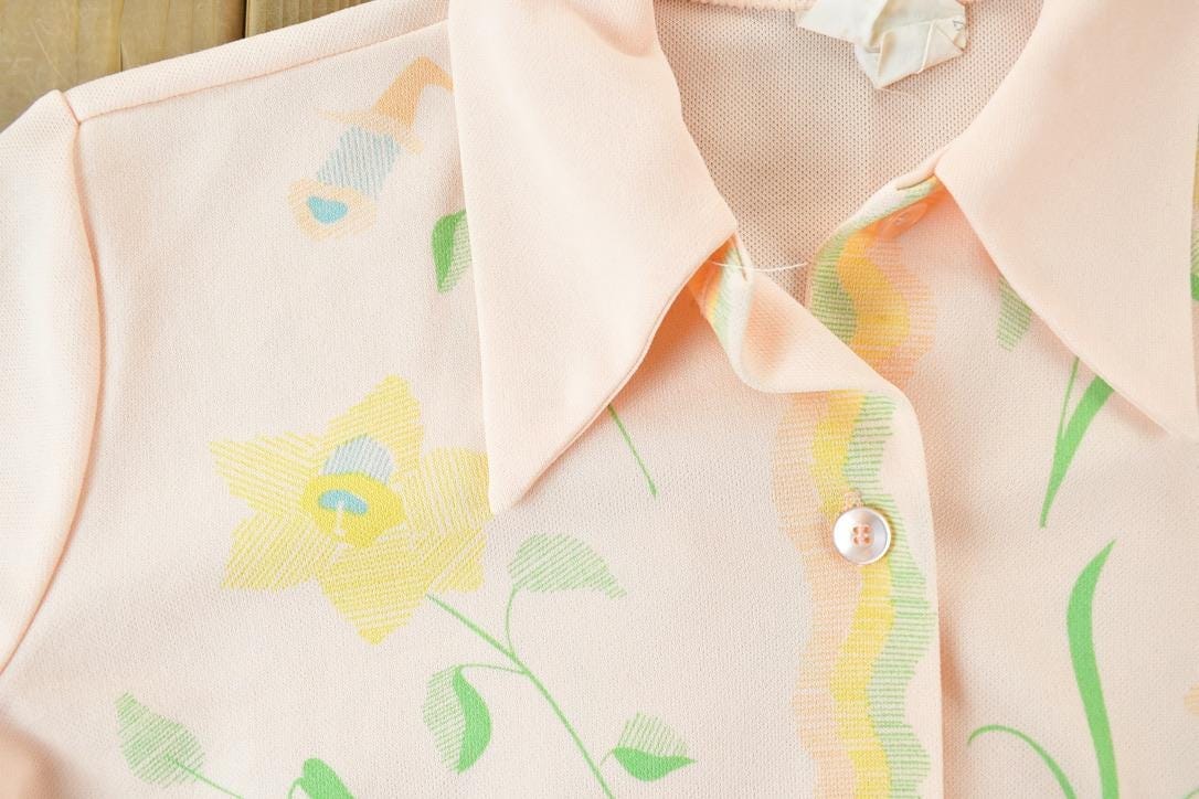 Vintage 1970s Floral AOP Button Up Shirt Men's Small - Image 4