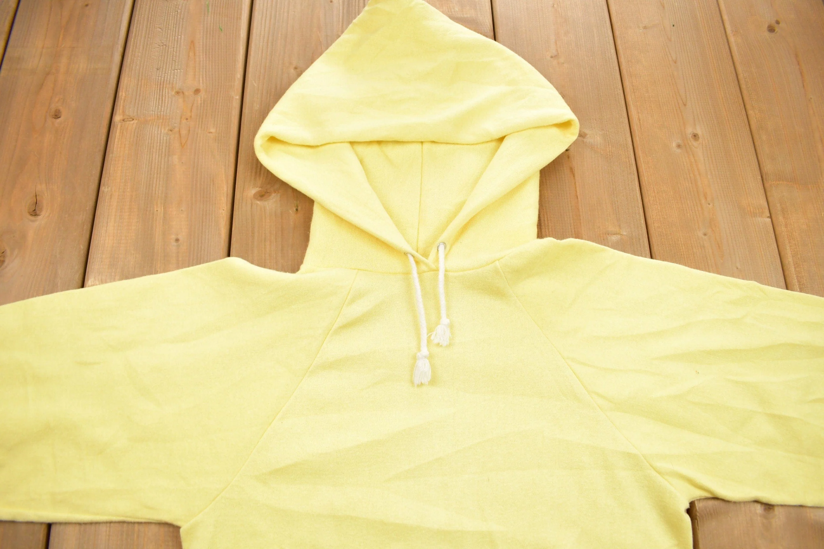 Vintage 1970s Health Knit Blank Yellow Hoodie - Image 3