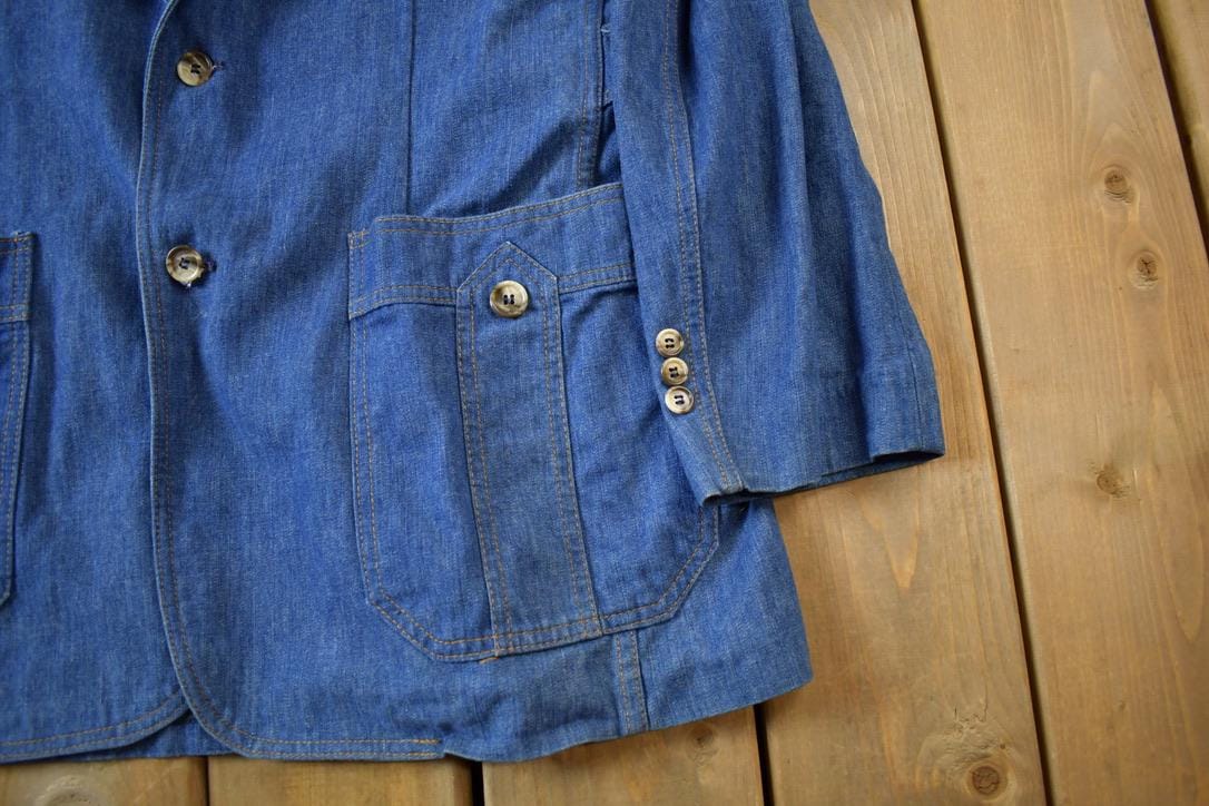 Vintage 1970s Lee Western Denim Blazer Made In USA Men's M - Image 4