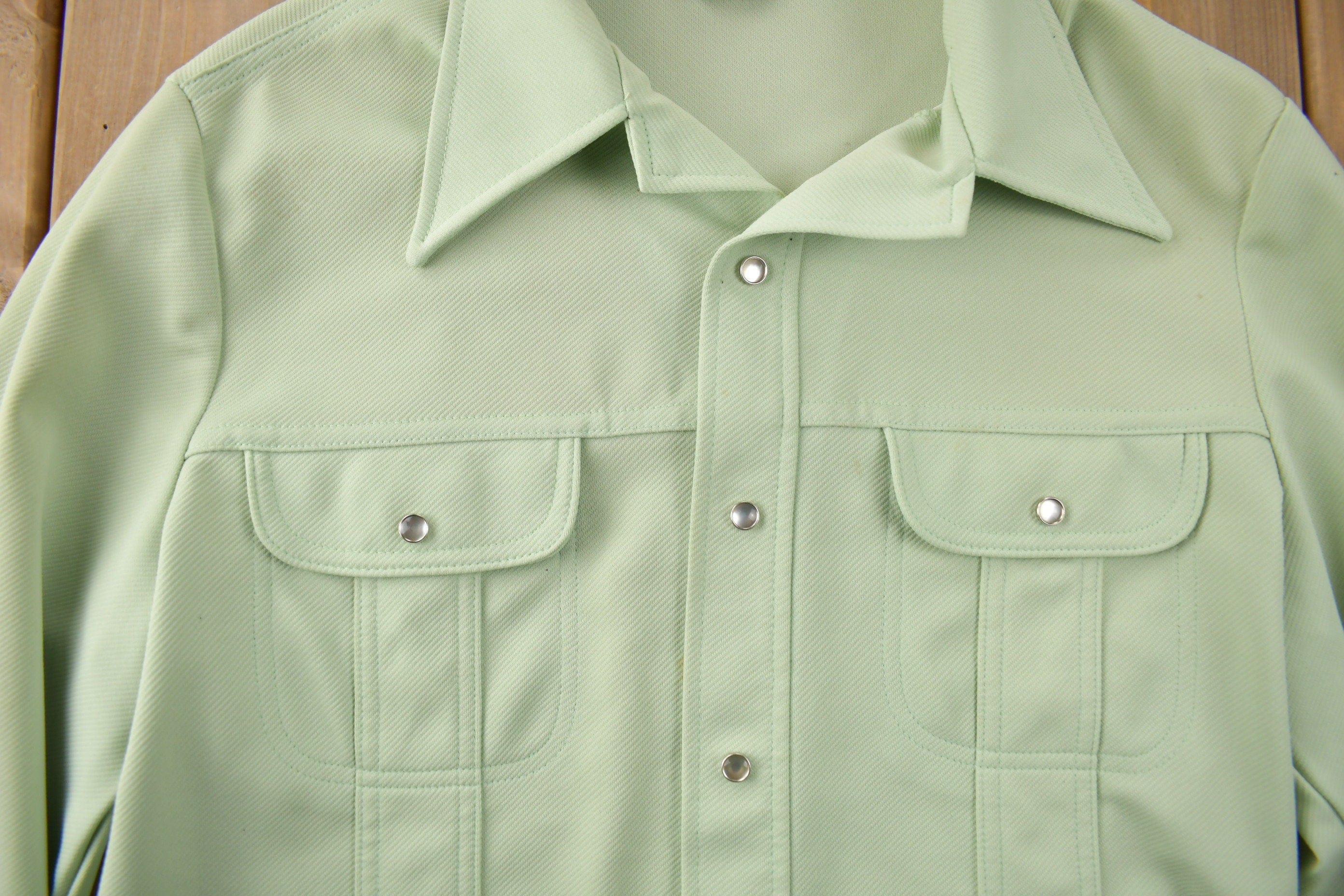 Vintage 1970s Lee Western Style Pearl Snap Button Up Shirt Made in USA Men's L - Image 4