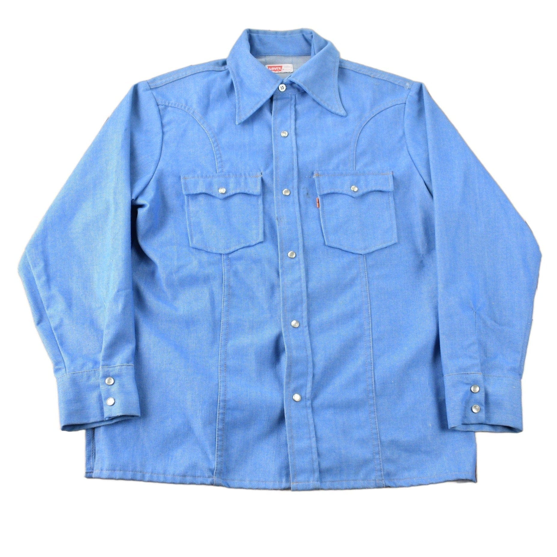 Vintage 1970s Levi's Western Style Pearl Snap Button Up Shirt Made in USA Men's L