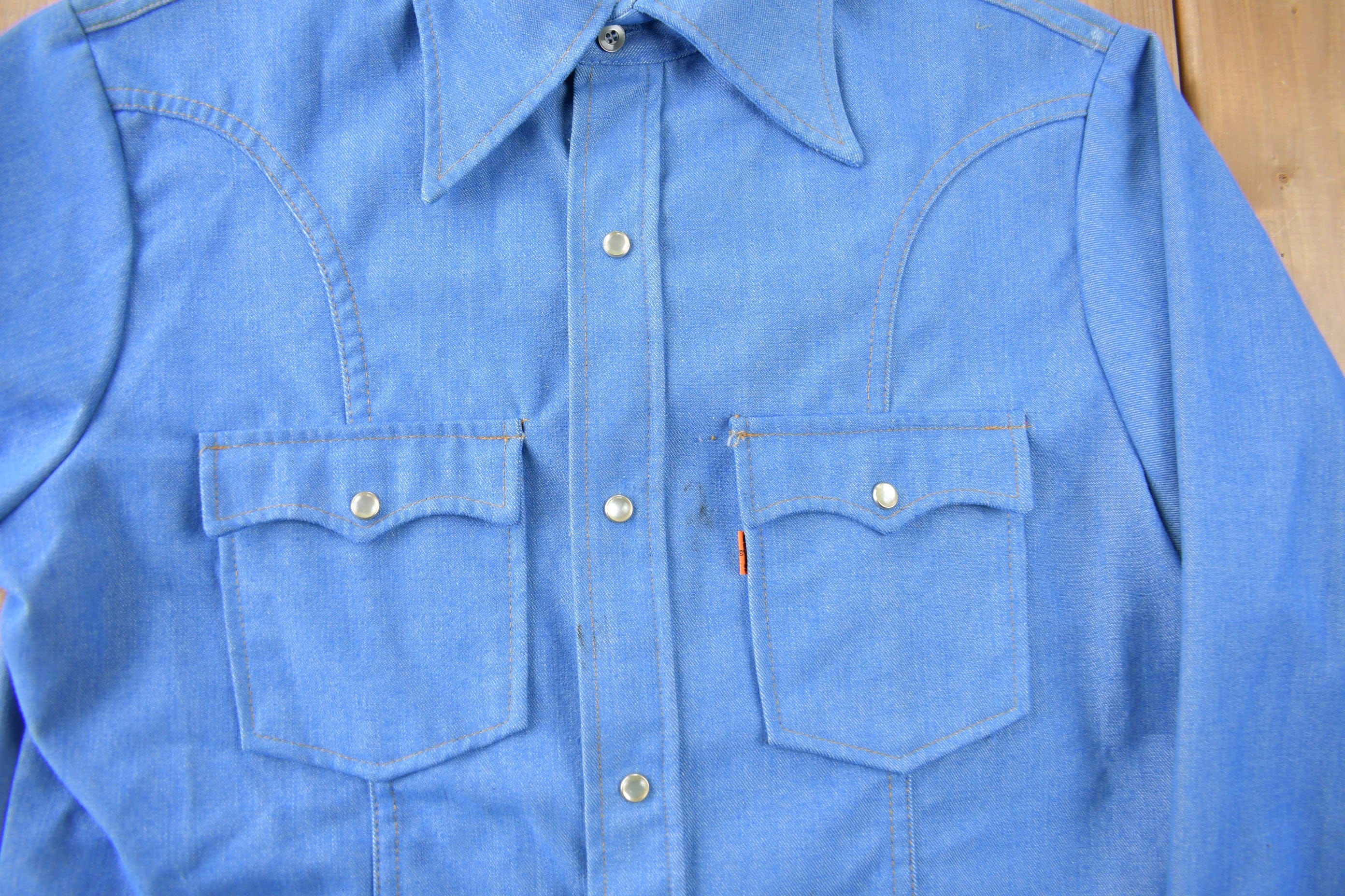 Vintage 1970s Levi's Western Style Pearl Snap Button Up Shirt Made in USA Men's L - Image 3