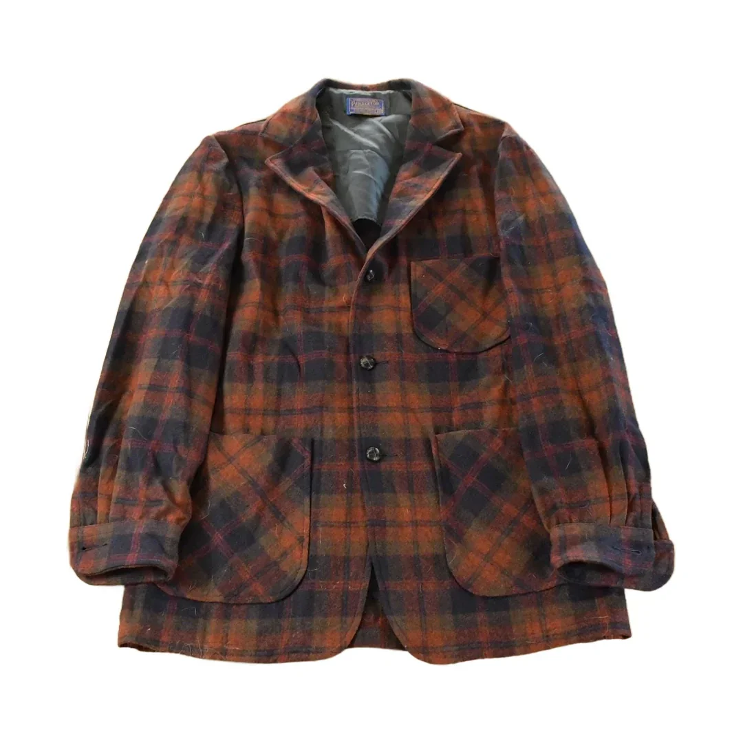 Vintage 1970s Pendleton Plaid Button Up Blazer Shirt Men's Medium