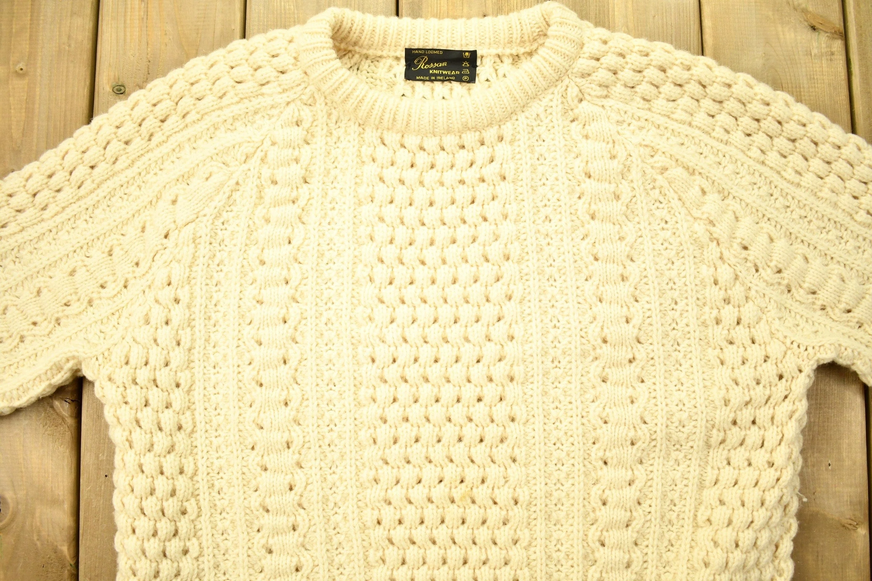 Vintage 1970s Rossan Knitwear 100% Wool 3D Cable Knit Sweater Men's Large - Image 3