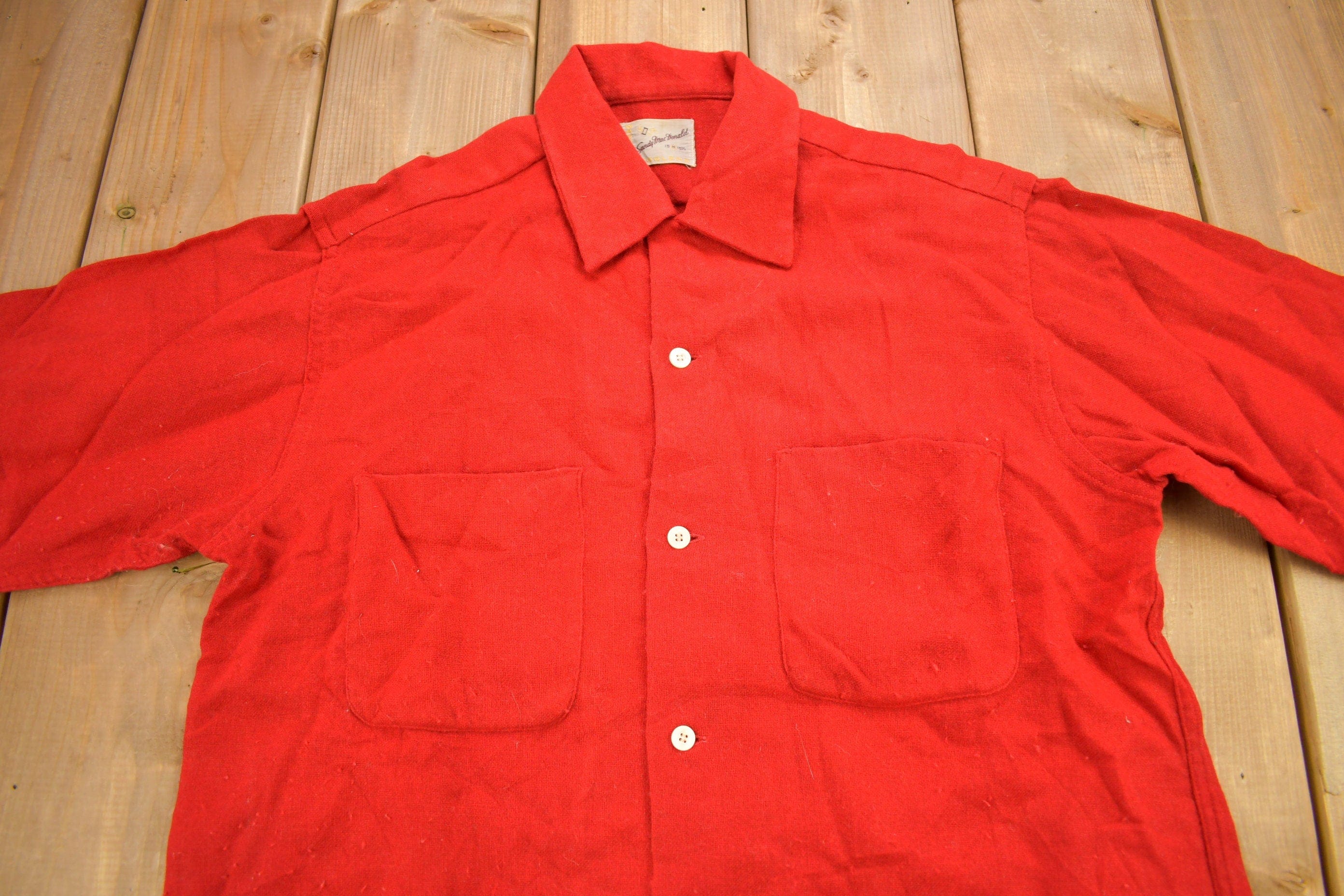 Vintage 1970s Sandy Mac Donald Red Button Up Shirt Men's Medium - Image 3