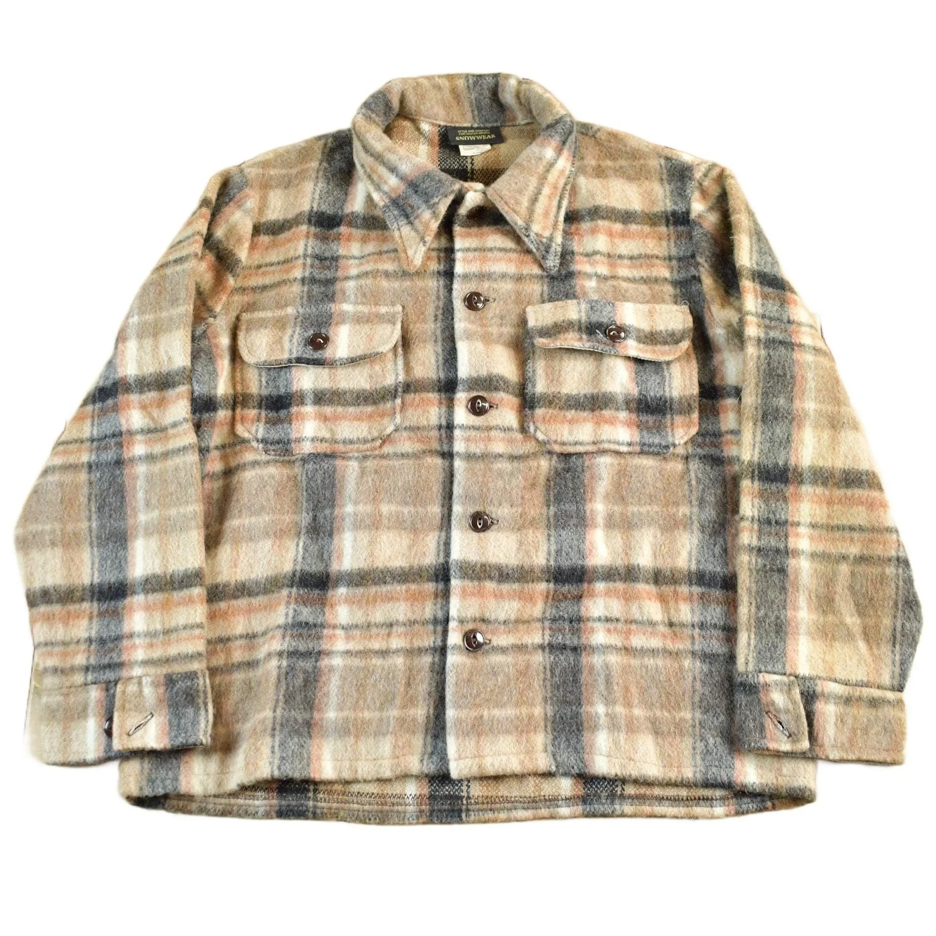 Vintage 1970s Snowwear Wool Flannel Shirt Jacket Men's M-L