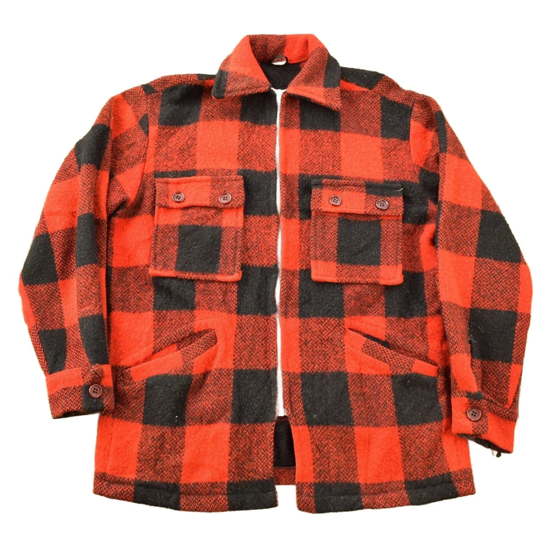 Vintage 1970s Storm Hero Wool Buffalo Plaid Zip Up Jacket Men's Large