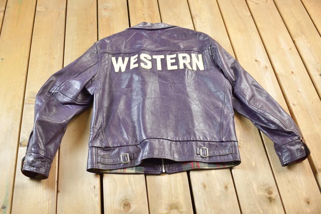 Vintage 1970s Western University Leather Varsity Jacket Men's Medium - Image 10