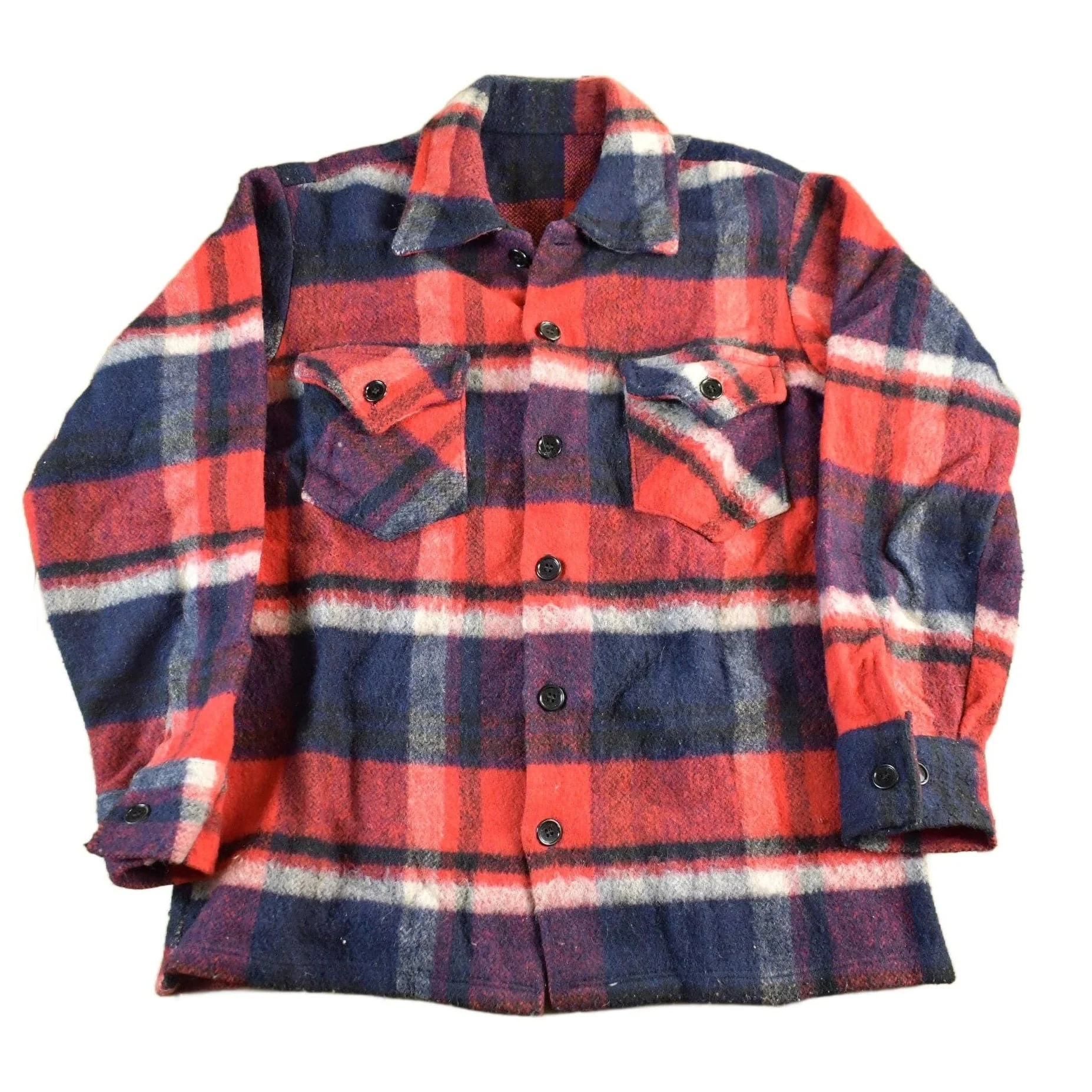 Vintage 1970s Wool Flannel Shirt Jacket Men's M-L / Shacket True Vintage / 70s Plaid Outdoors / Flannel Jacket / Button Up