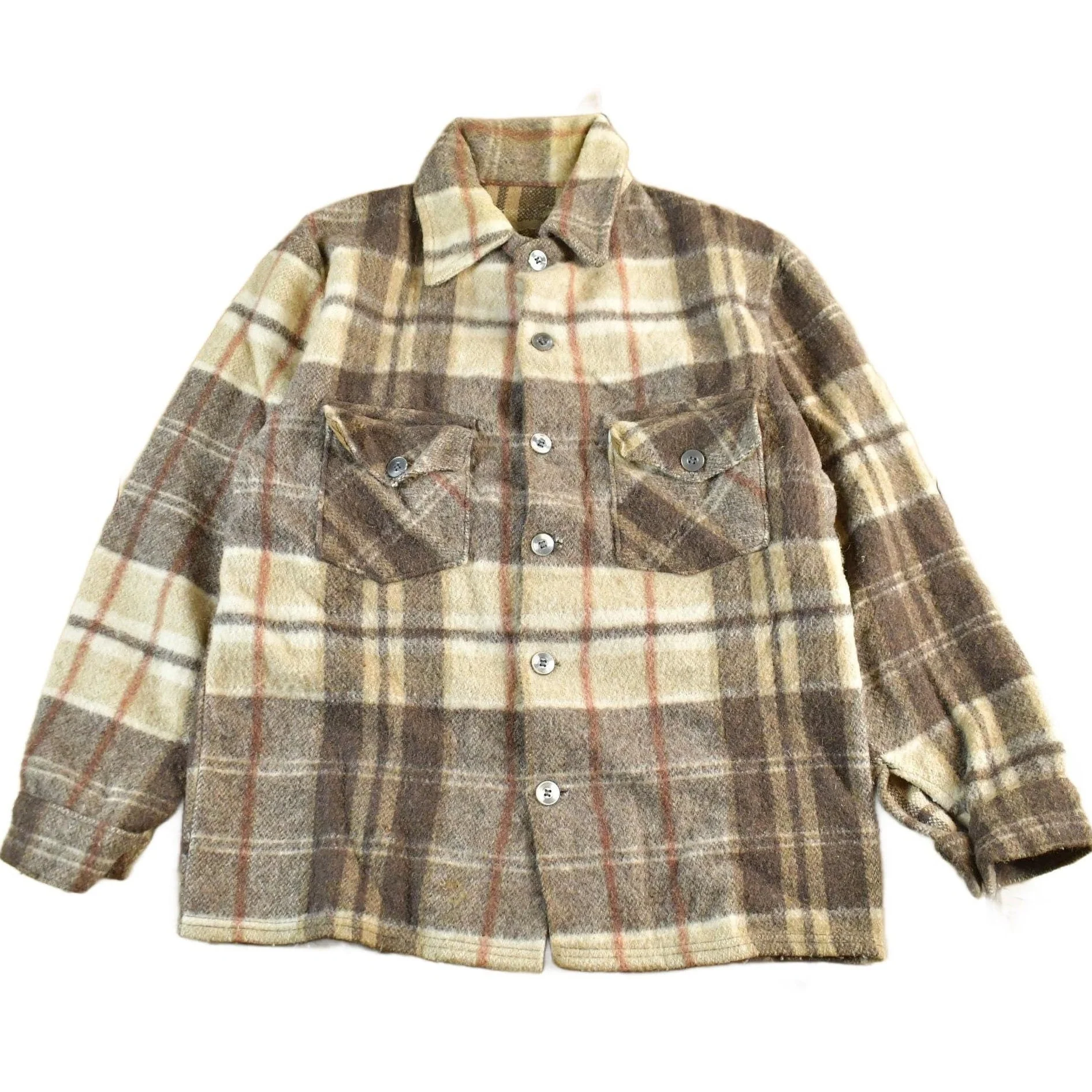 Vintage 1970s Wool Flannel Shirt Jacket Men's S-M / Shacket True Vintage / 70s Plaid Outdoors / Flannel Jacket / Button Up