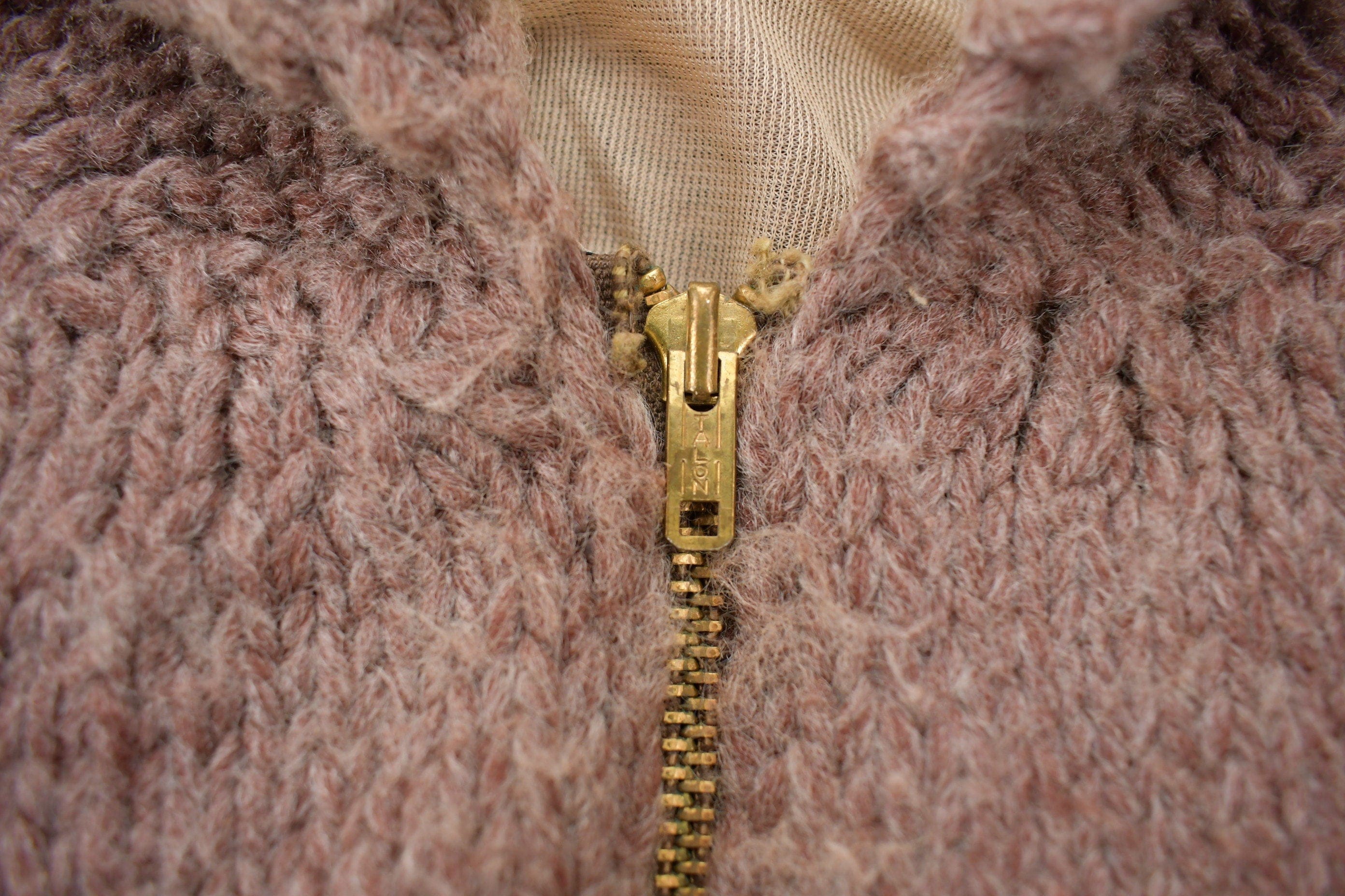 Vintage 1970s Wool Full Zip Knit Sweater Men's 2XL - Image 3