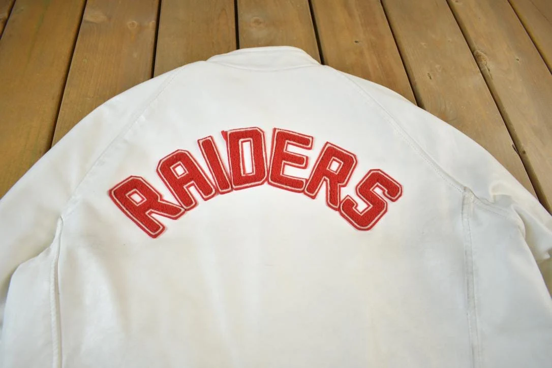 Vintage 1977 A&S Raiders Leather Varsity Jacket Made In Canada Men's L - Image 3