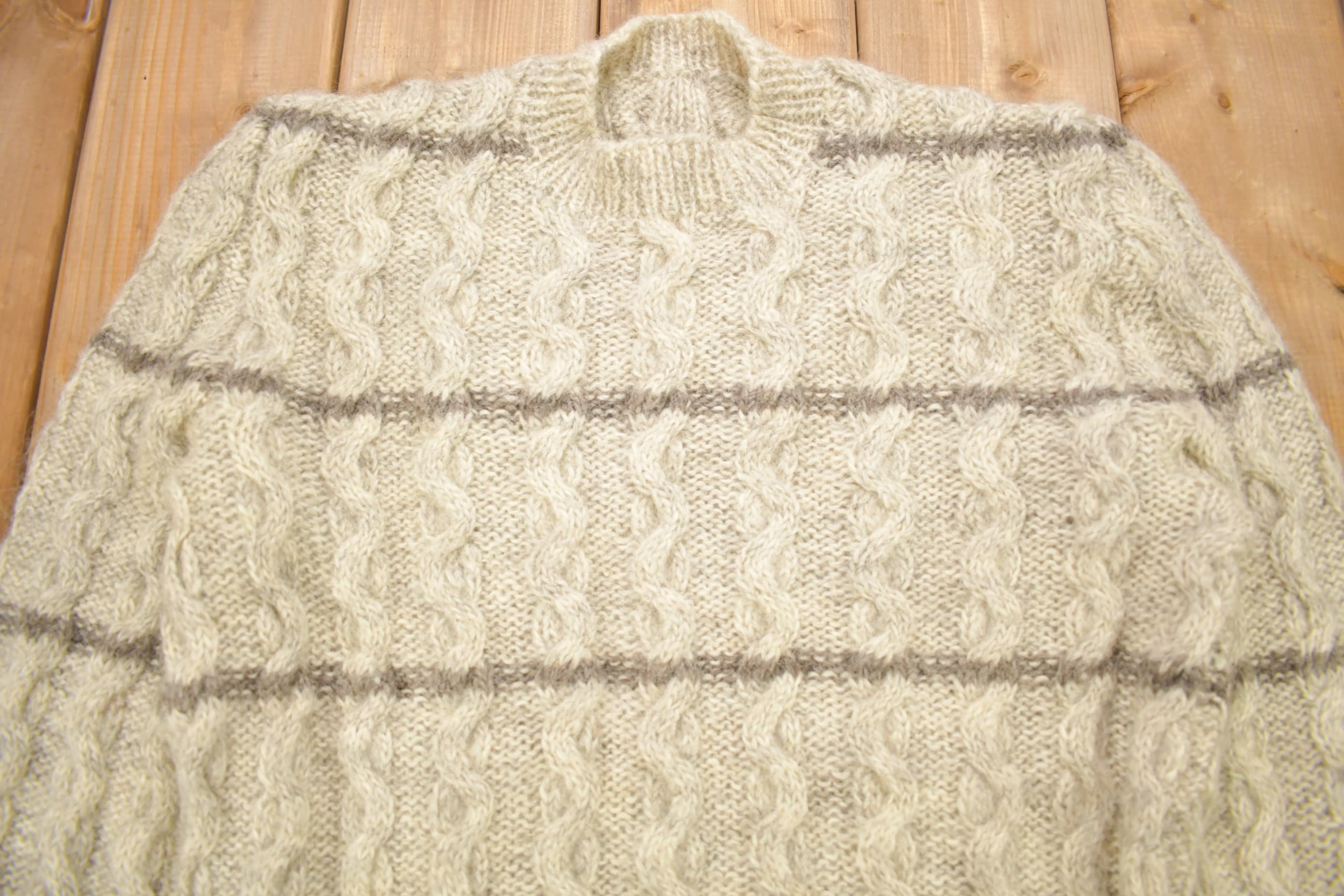 Vintage 1980s 100% Wool Cable Knit Sweater Men's Medium - Image 3