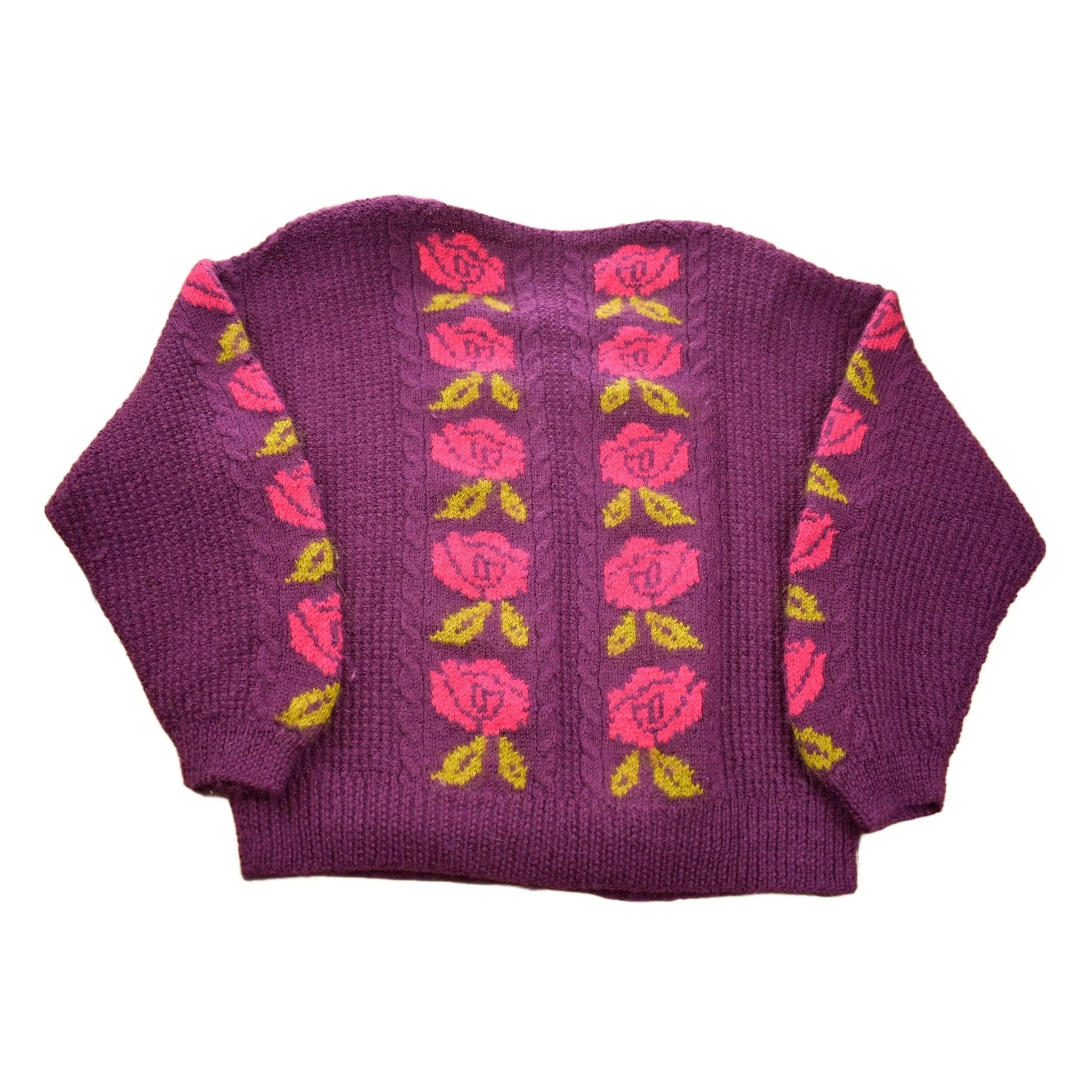 Vintage 1980s 100% Wool Knit Flowers Sweater Men's Small - Image 2
